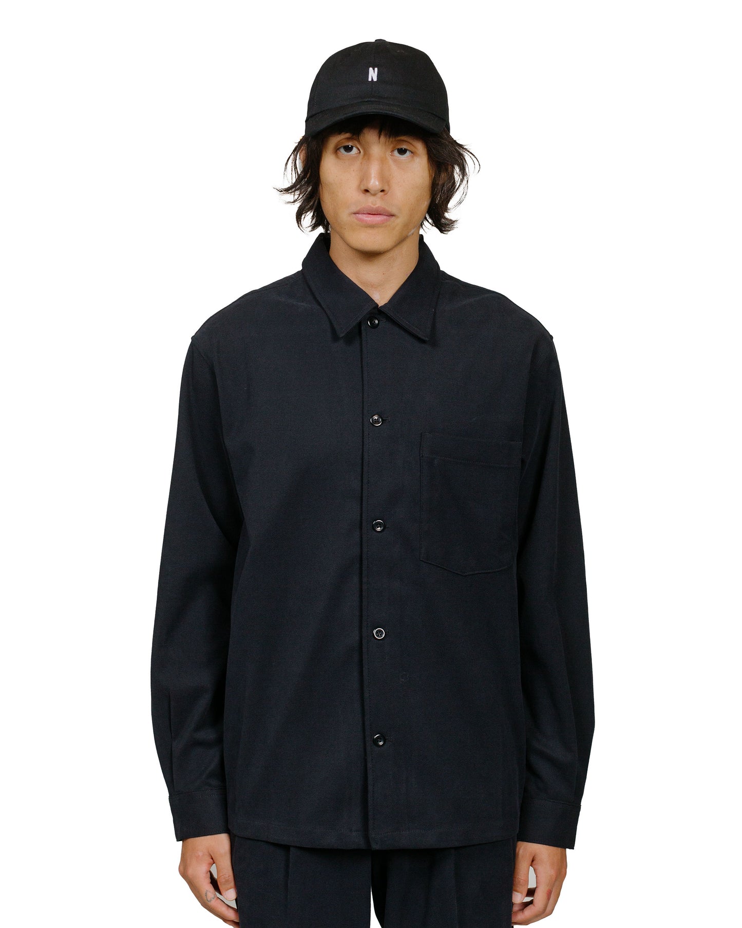 Norse Projects Carsten Cotton Wool LS Shirt Black model front