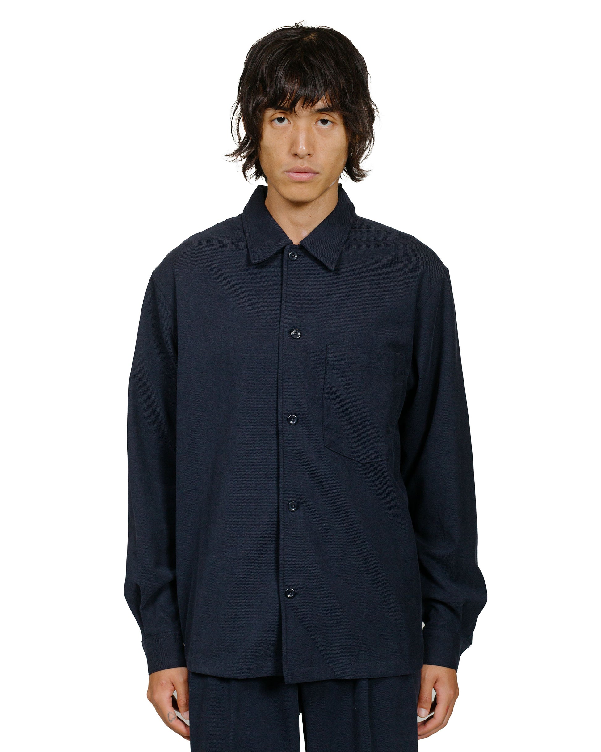 Norse Projects Carsten Cotton Wool LS Shirt Dark Navy model front