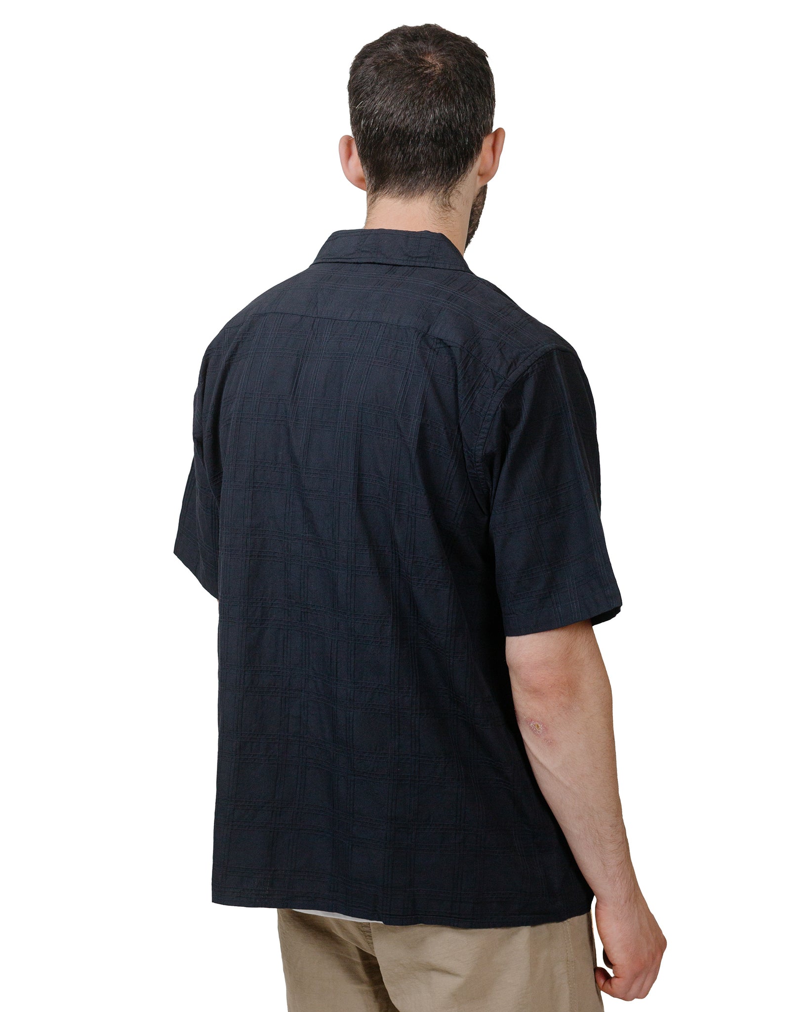 Norse Projects Carsten Relaxed Dobby Check Shirt Dark Navy model back