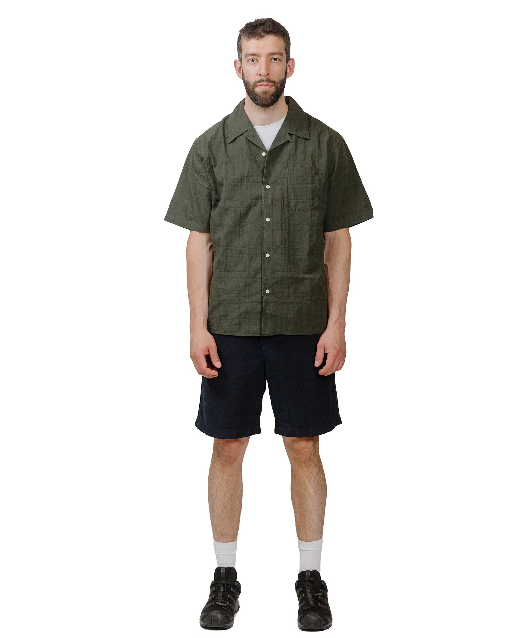 Norse Projects Carsten Relaxed Dobby Check Shirt Spruce Green model full