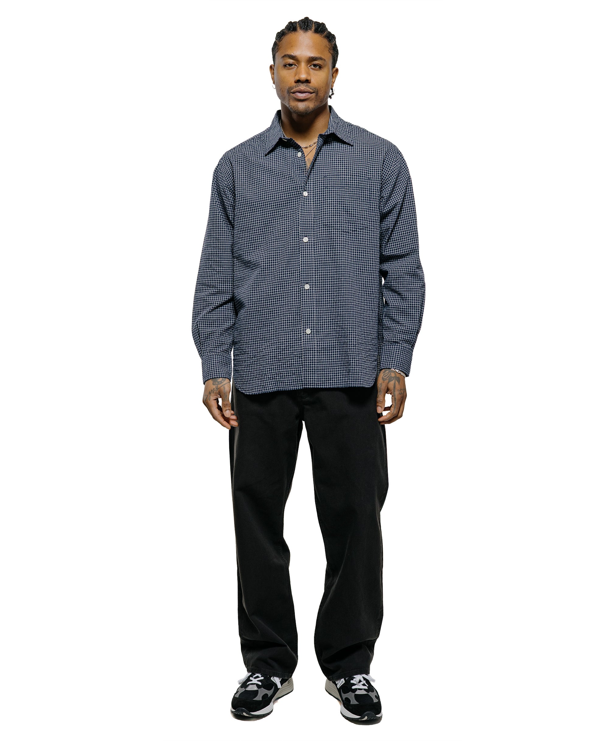 Norse Projects Espevik Check Oversized Shirt Dark Navy