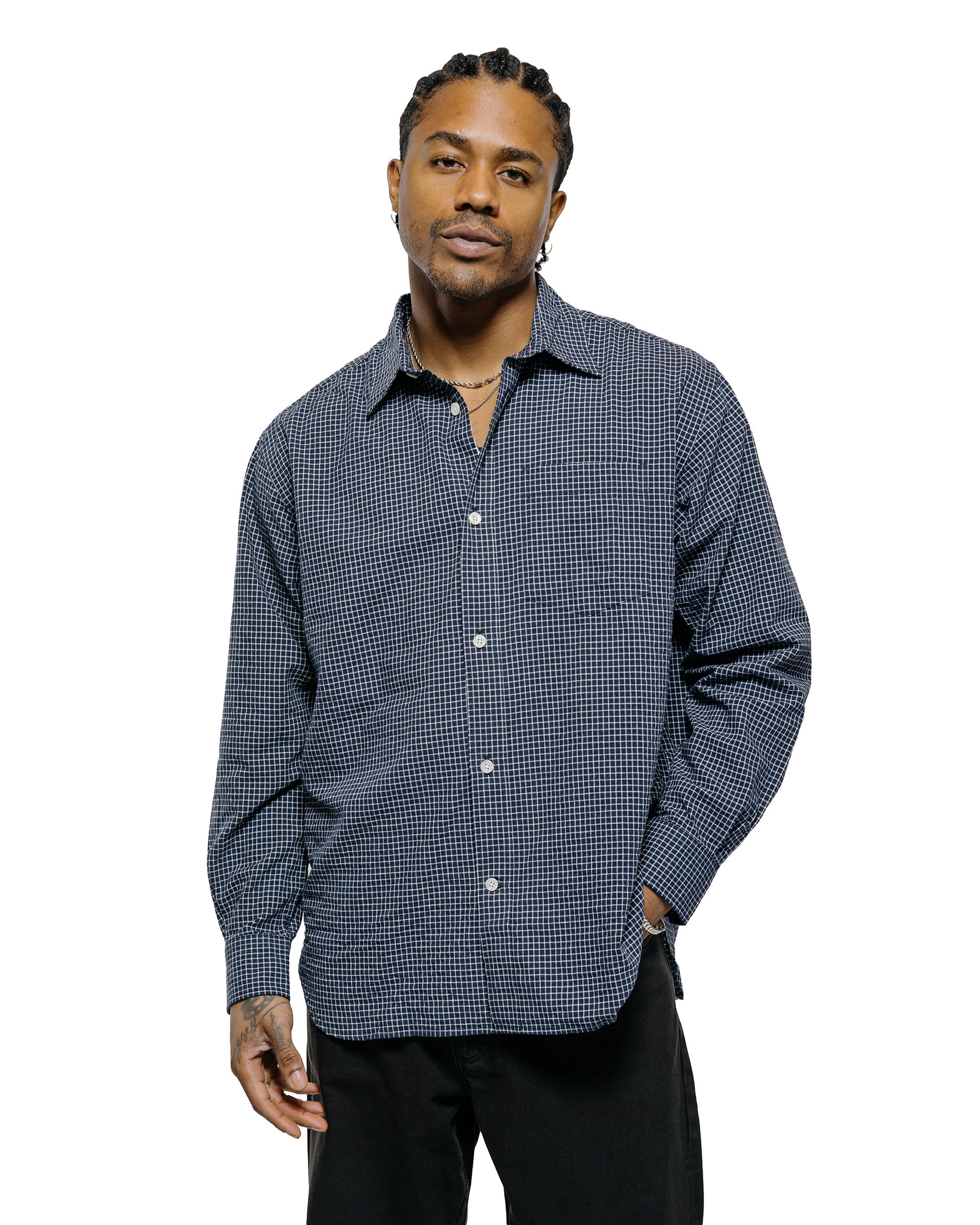 Norse Projects Espevik Check Oversized Shirt Dark Navy