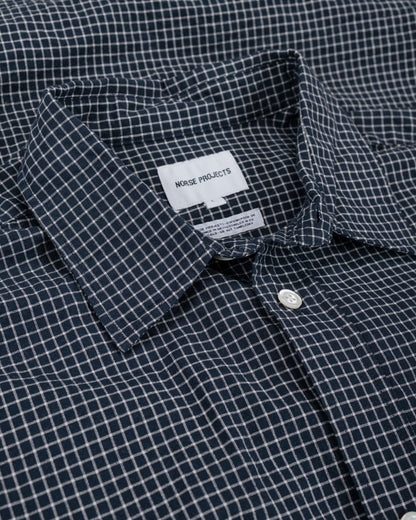 Norse Projects Espevik Check Oversized Shirt Dark Navy