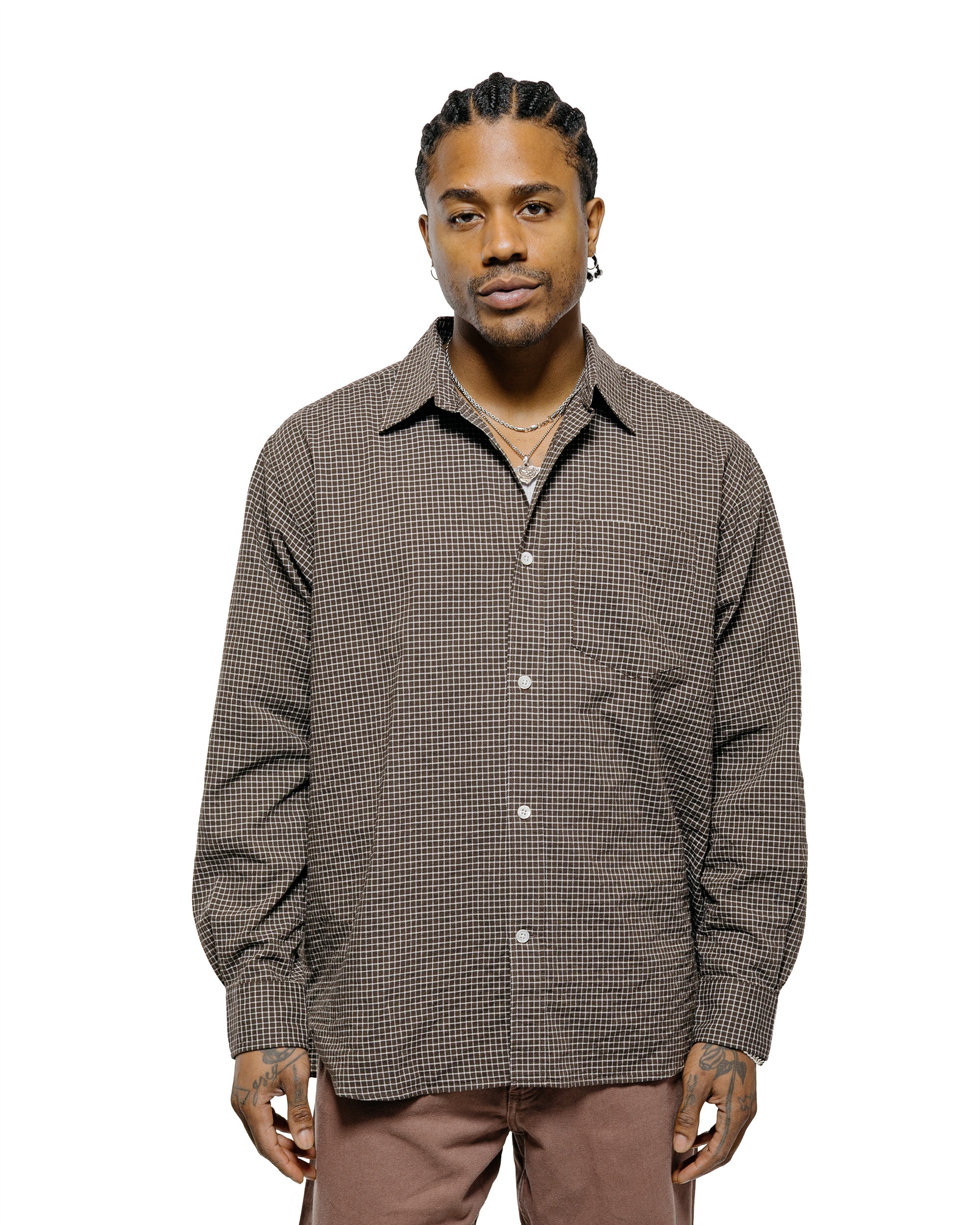 Norse Projects Espevik Check Oversized Shirt Taupe
