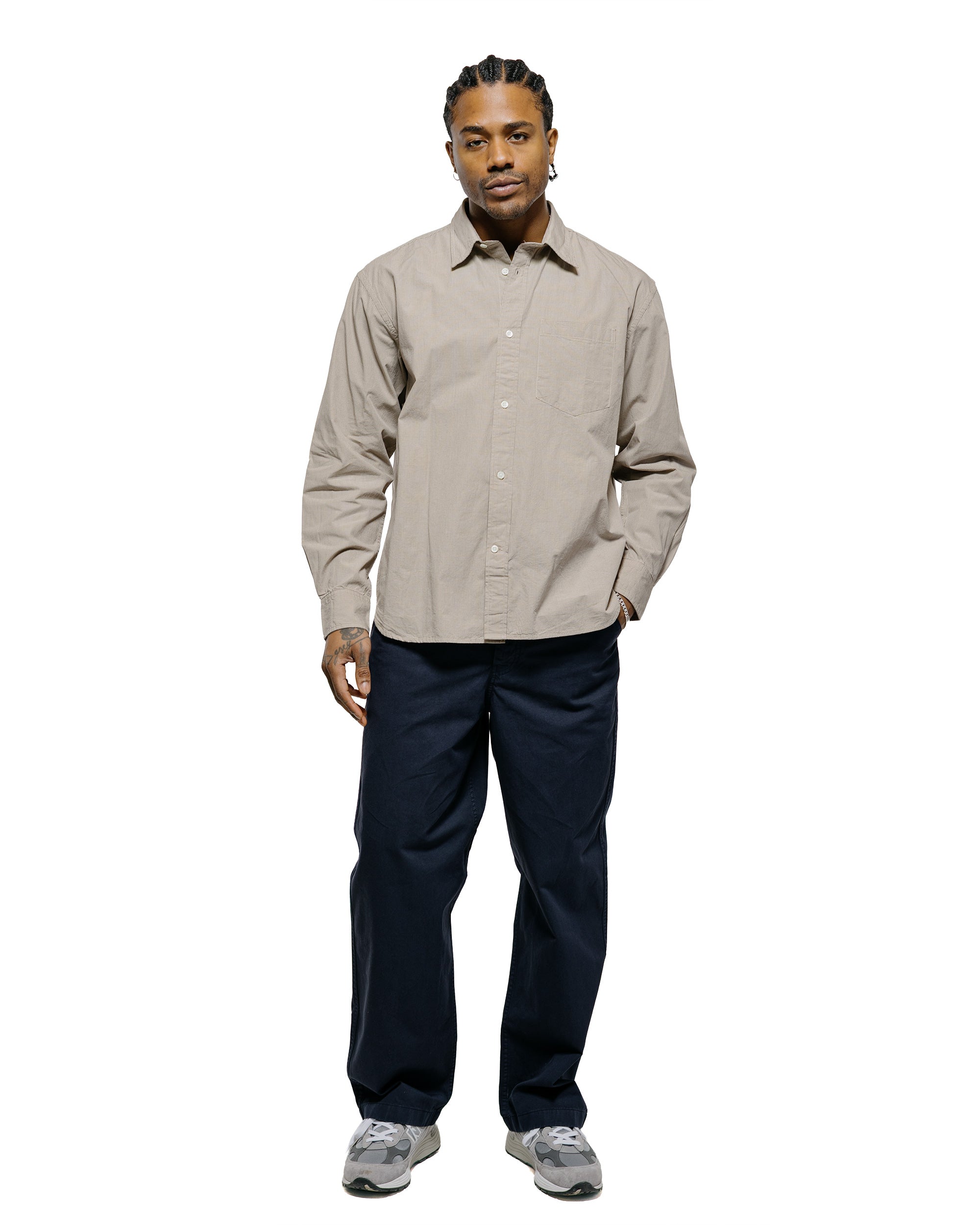 Norse Projects Espevik Oversize Micro Poplin Check Shirt Oatmeal