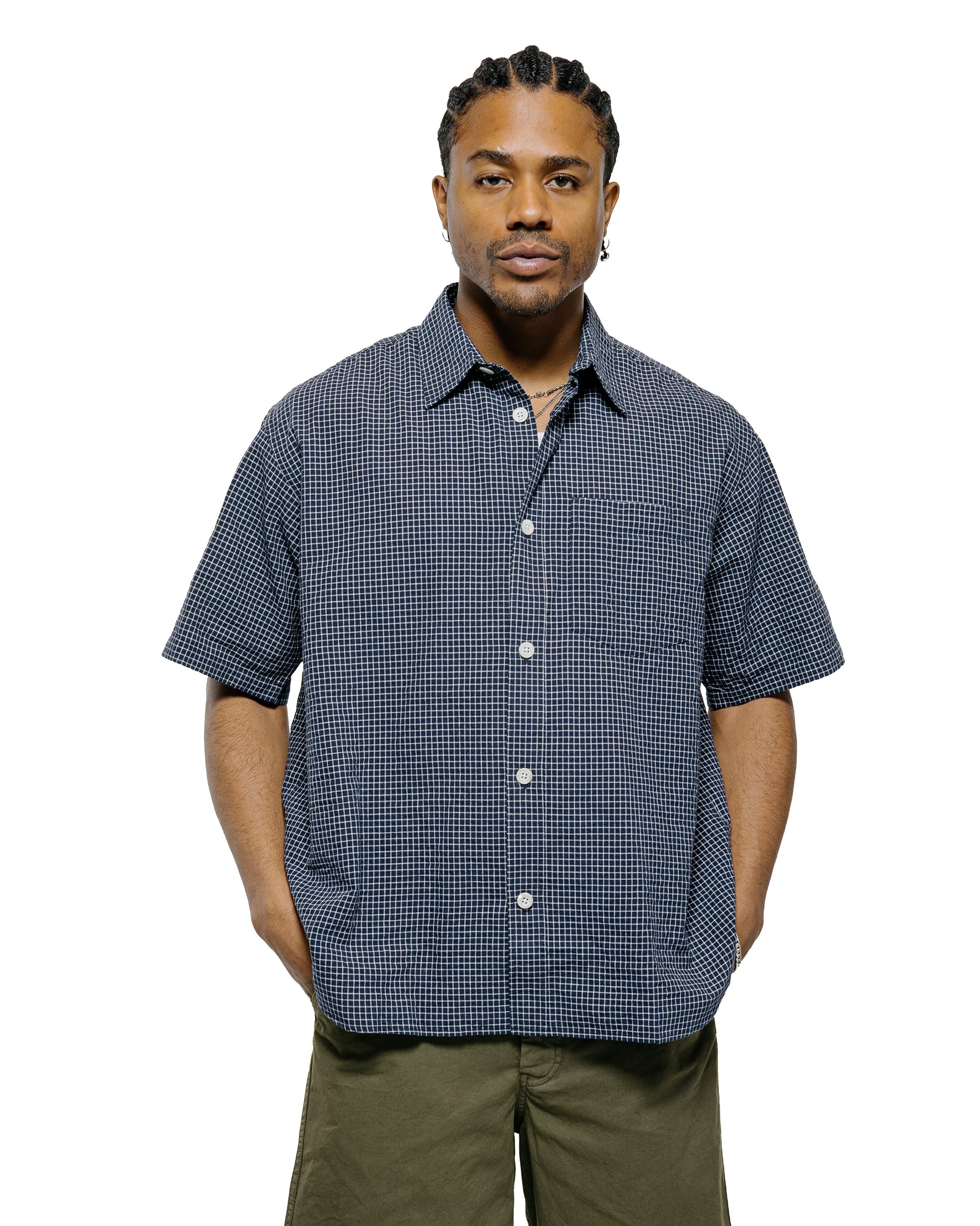 Norse Projects Espevik Oversized Check SS Shirt Dark Navy Check