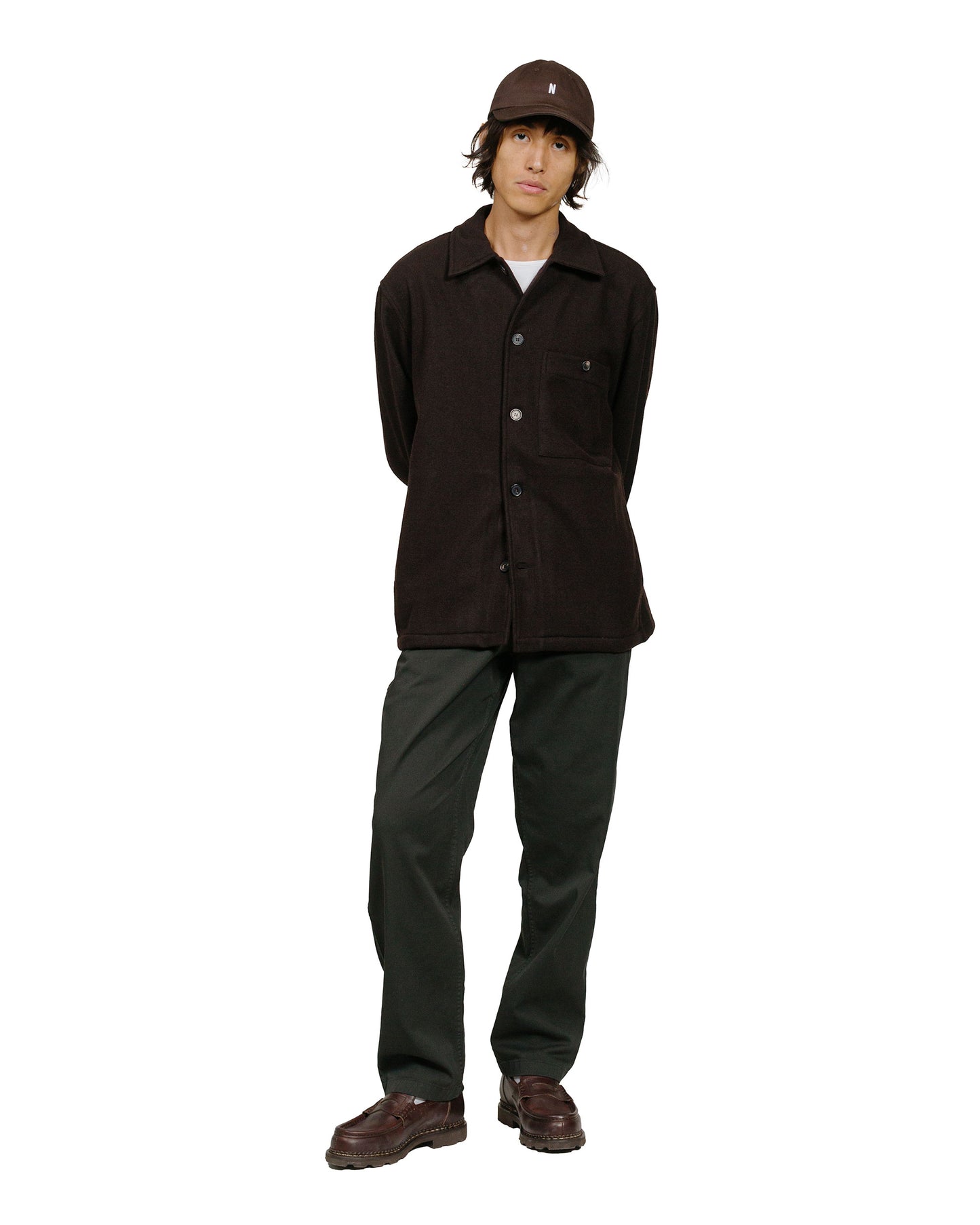 Norse Projects Folk Wool Overshirt Espresso model full