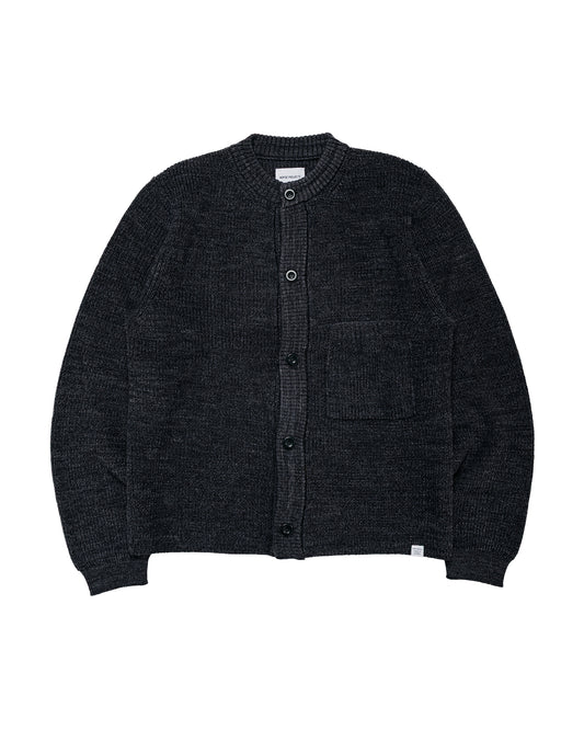 Norse Projects Gullverket Cotton Wool Rib Cardigan Dark Grey Melange