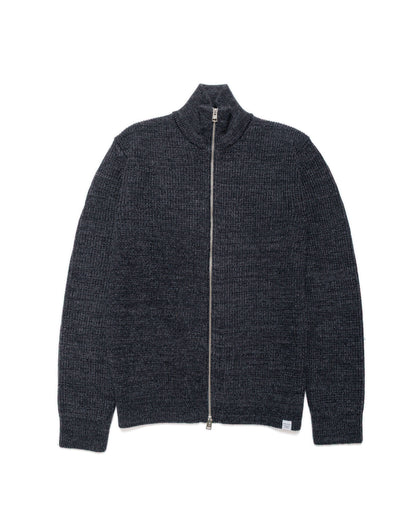 Norse Projects Hagen Wool Cotton Rib Full Zip Jacket Dark Grey Melange