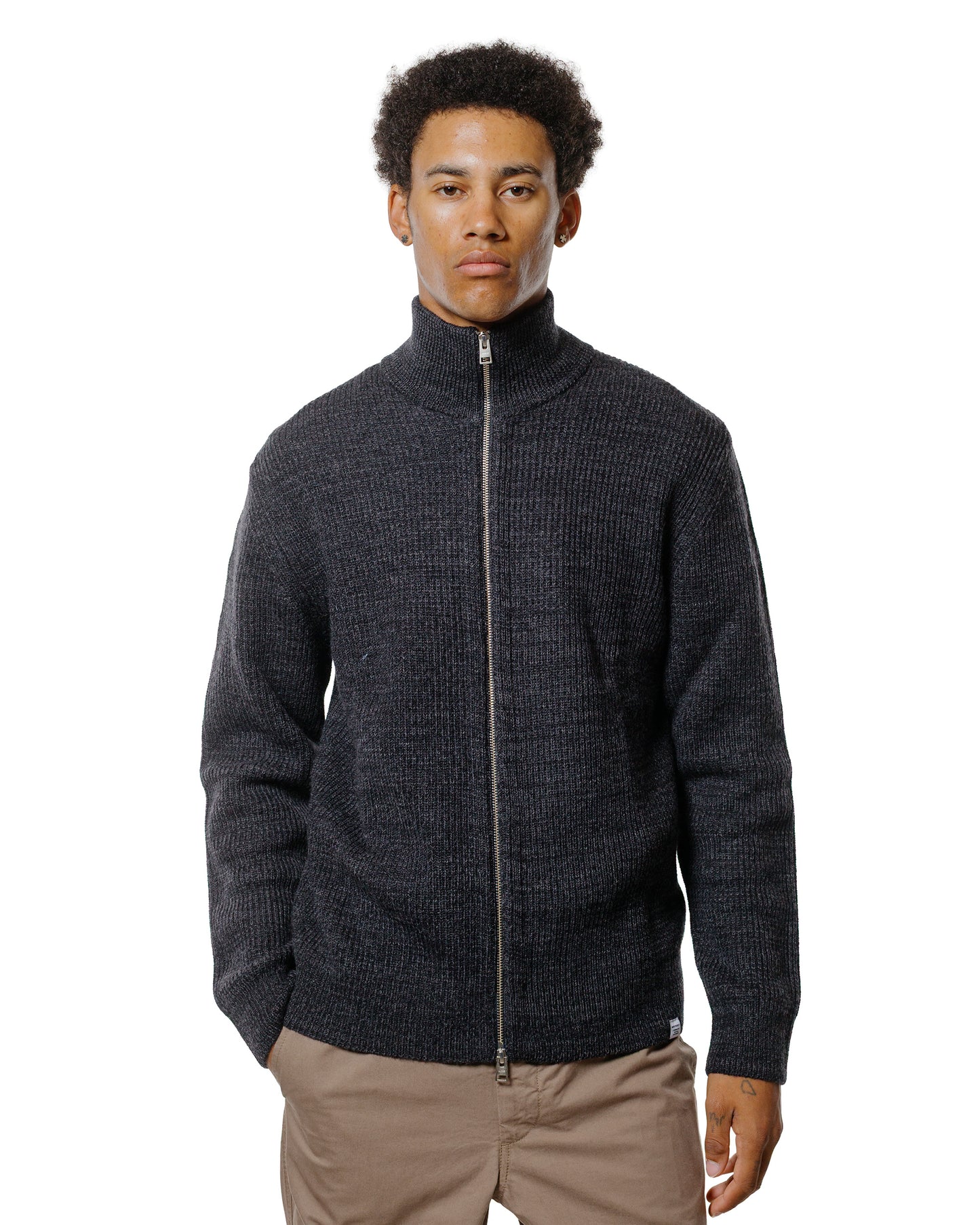 Norse Projects Hagen Wool Cotton Rib Full Zip Jacket Dark Grey Melange