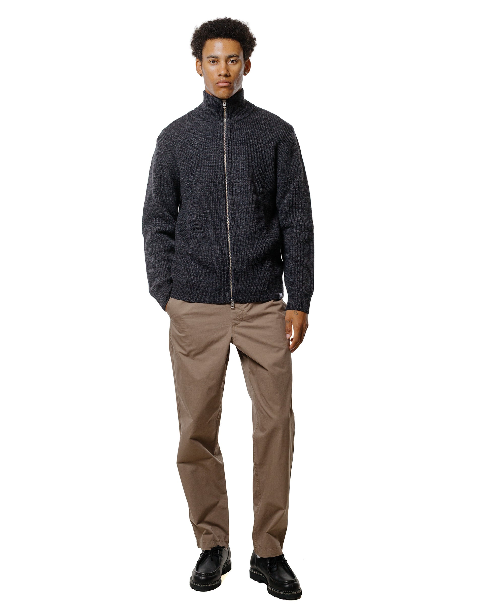 Norse Projects Hagen Wool Cotton Rib Full Zip Jacket Dark Grey Melange