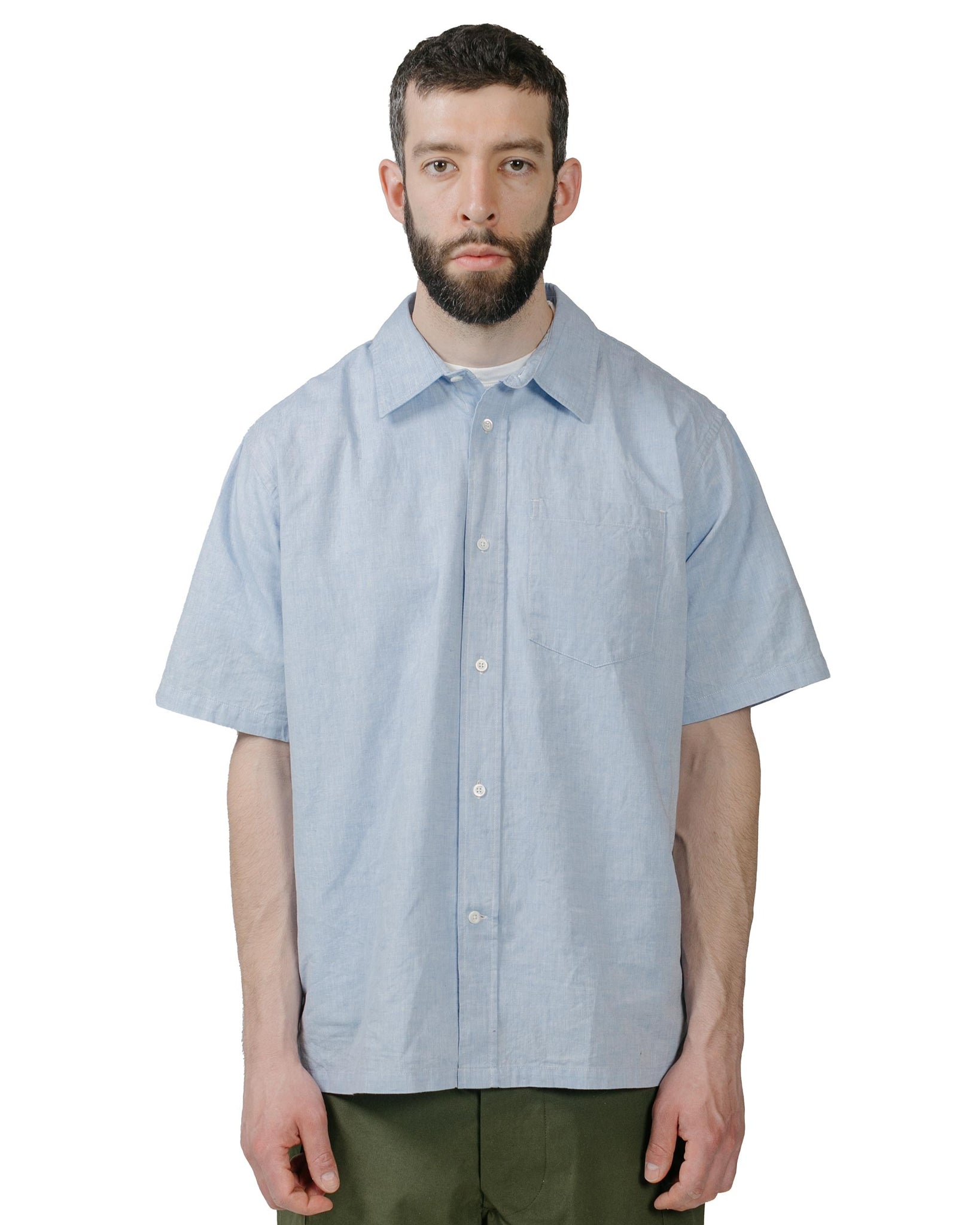 Norse Projects Ivan Relaxed Cotton Linen SS Shirt Pale Blue model front