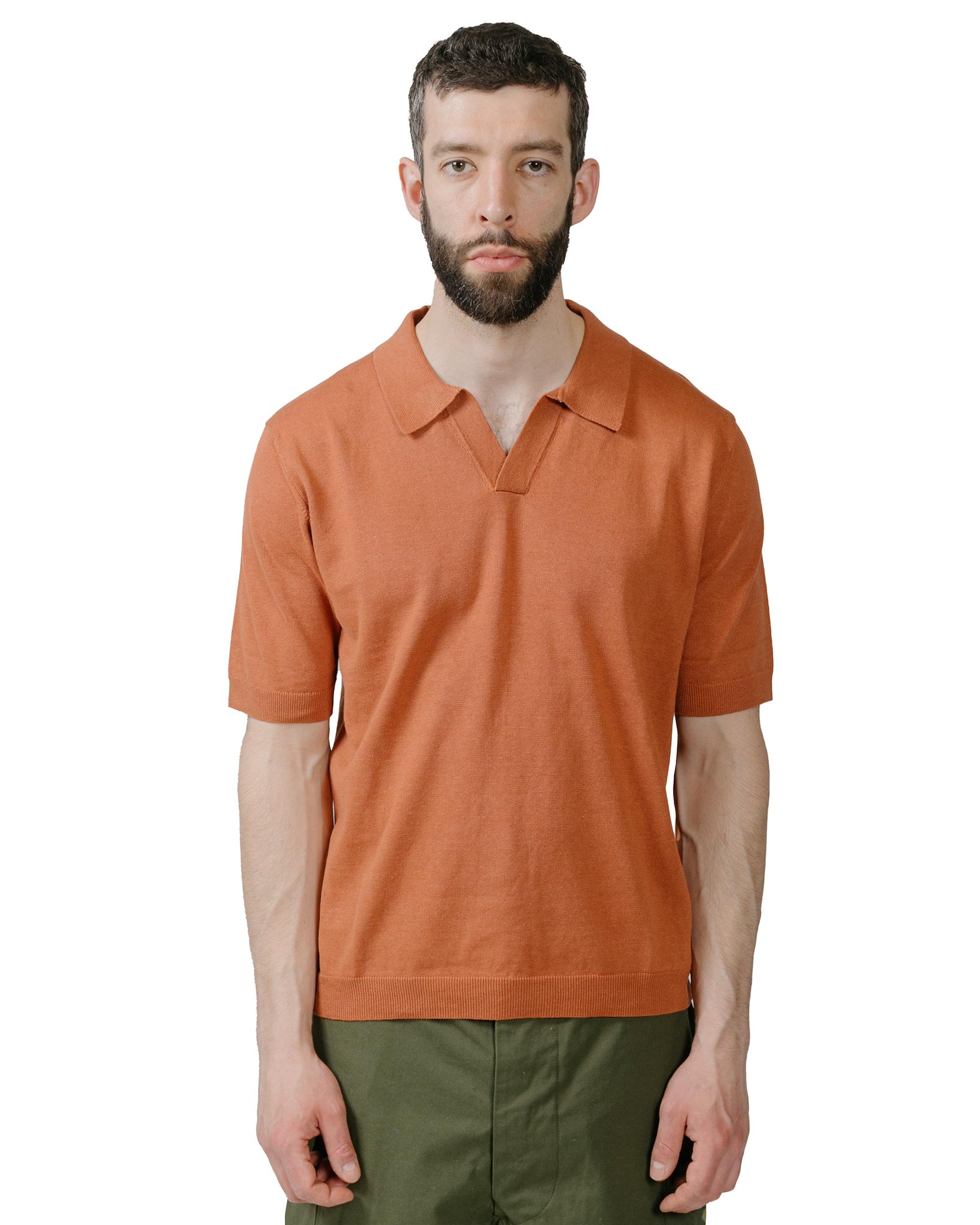 Norse Projects Leif Cotton Linen Polo Red Clay model front