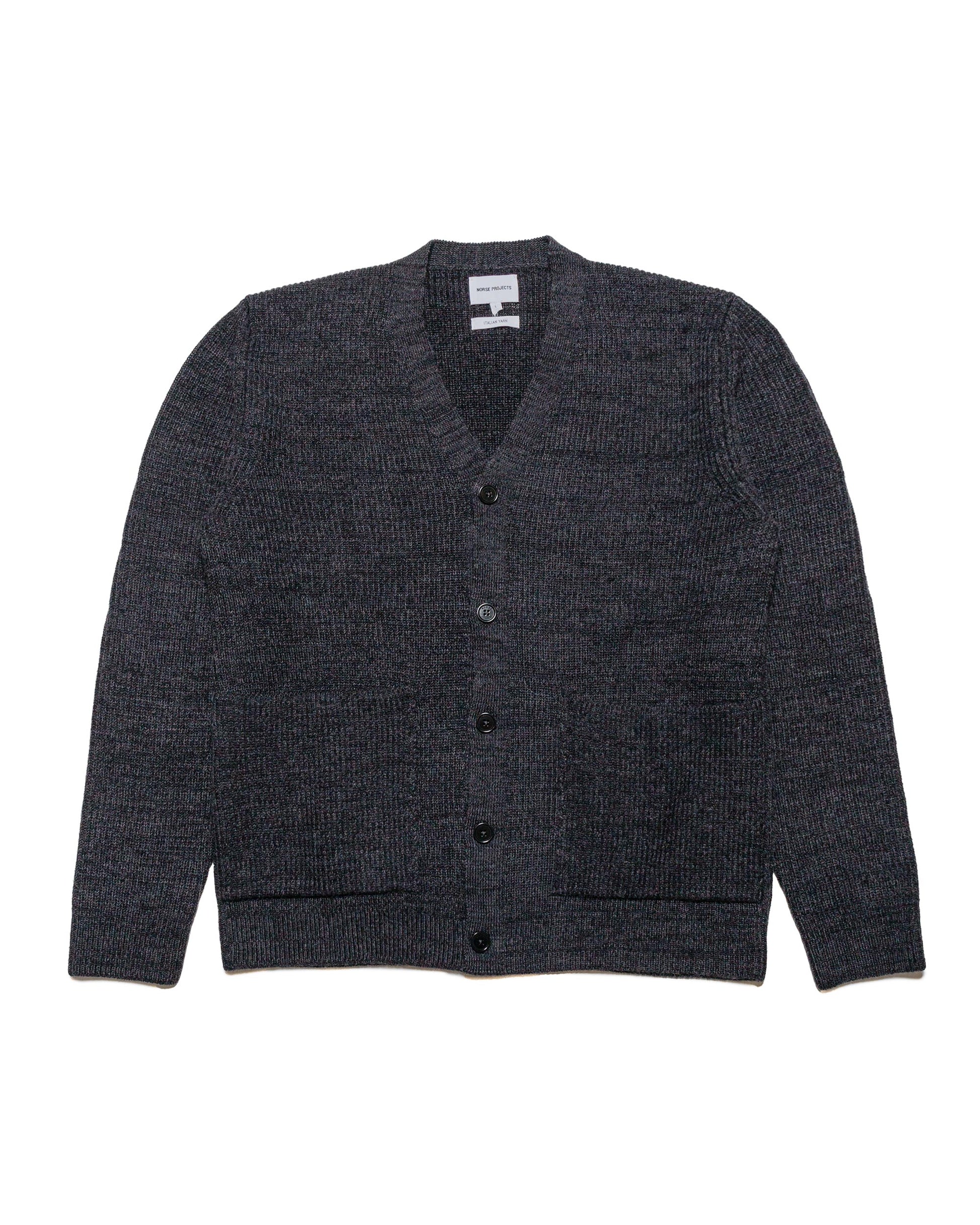 Norse Projects Loki Wool Cotton Rib Cardigan Dark Grey Melange