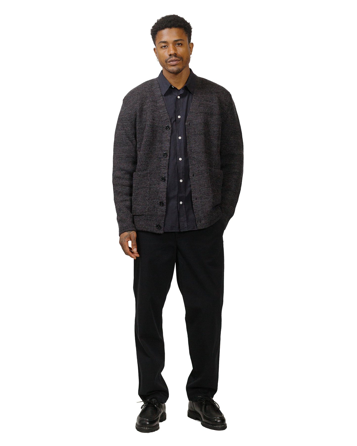 Norse Projects Loki Wool Cotton Rib Cardigan Dark Grey Melange model full