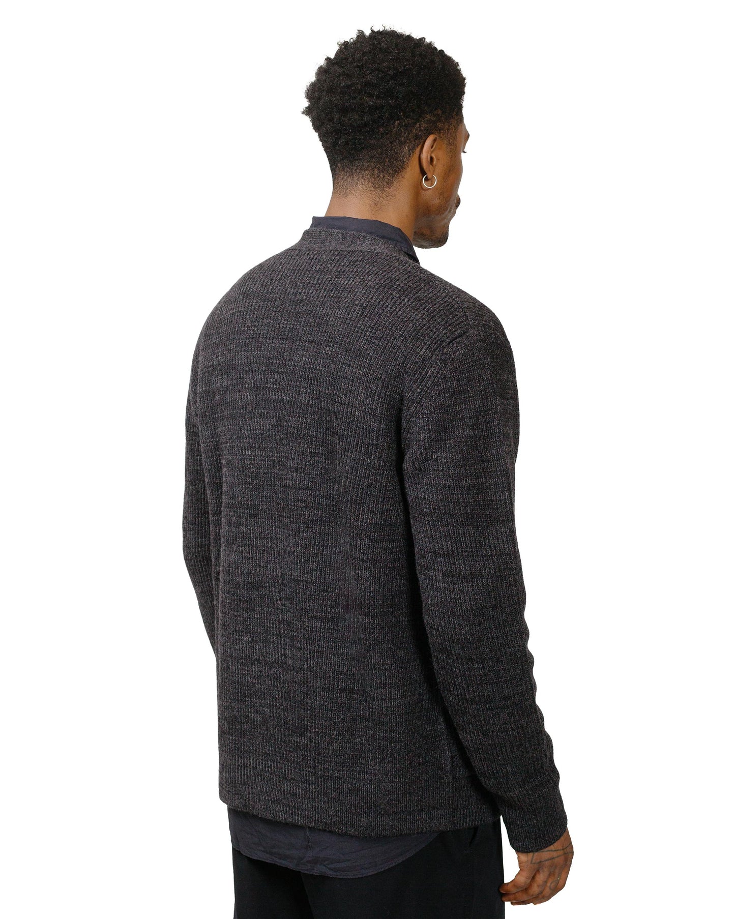 Norse Projects Loki Wool Cotton Rib Cardigan Dark Grey Melange model back