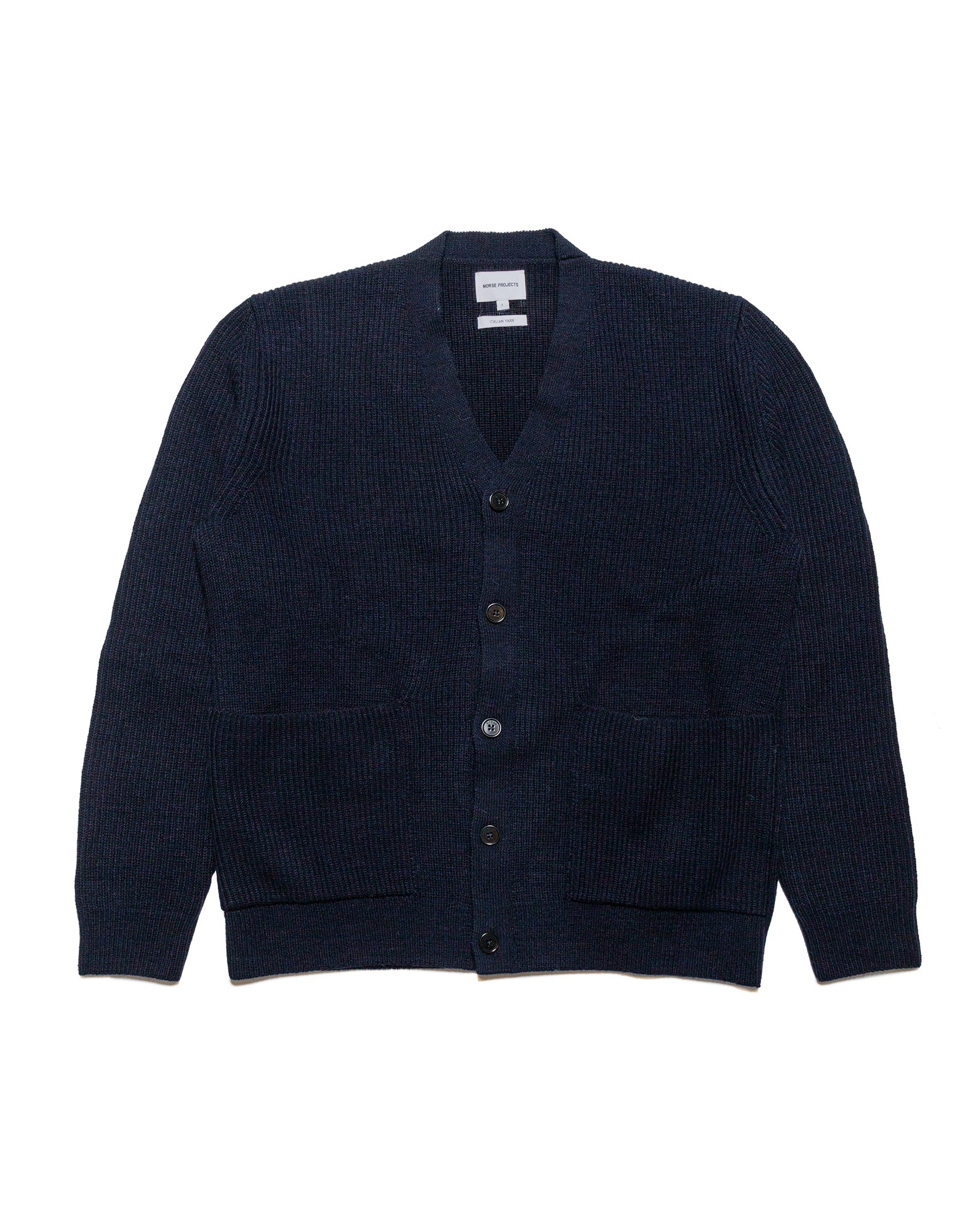 Norse Projects Loki Wool Cotton Rib Cardigan Dark Navy