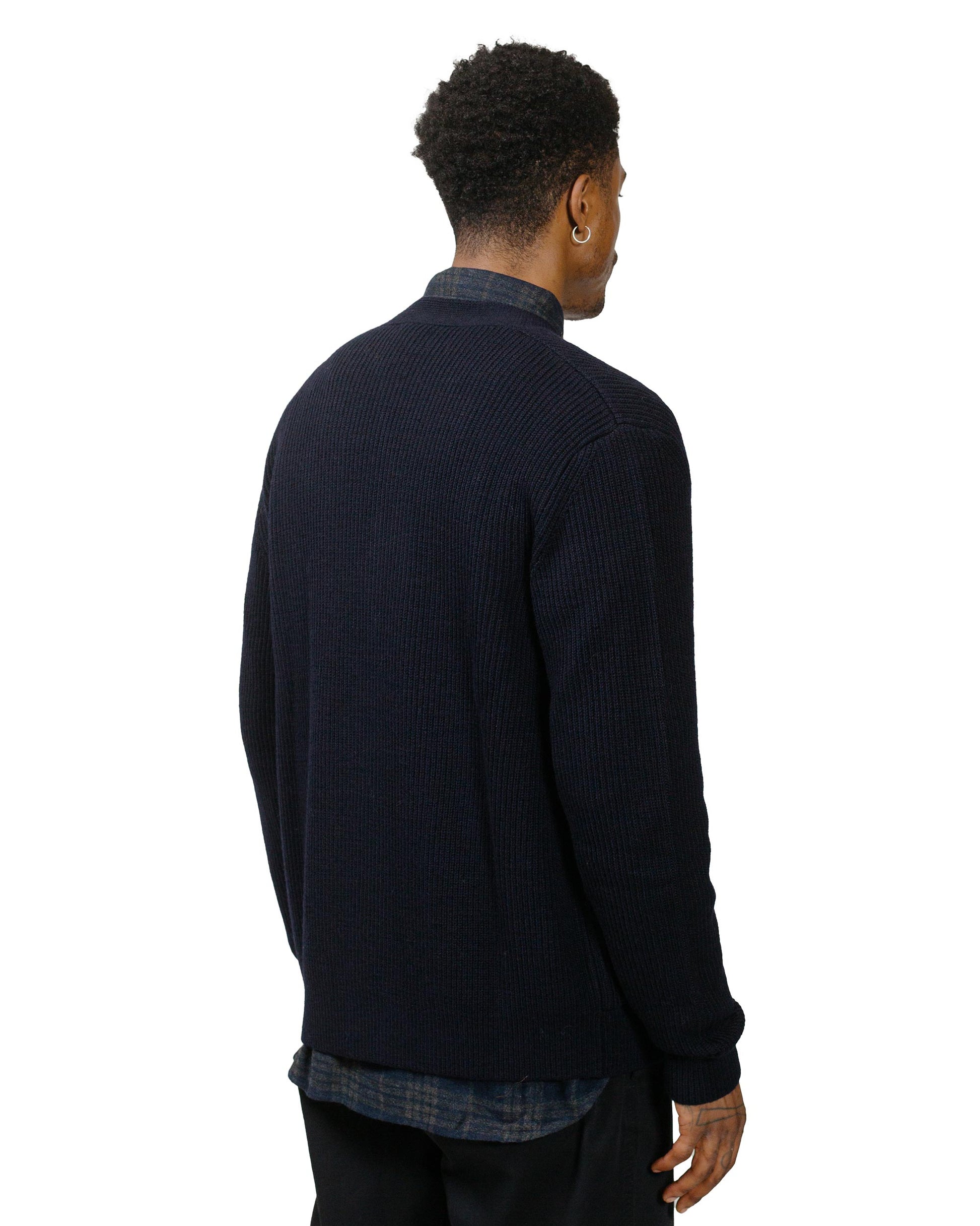 Norse Projects Loki Wool Cotton Rib Cardigan Dark Navy model back