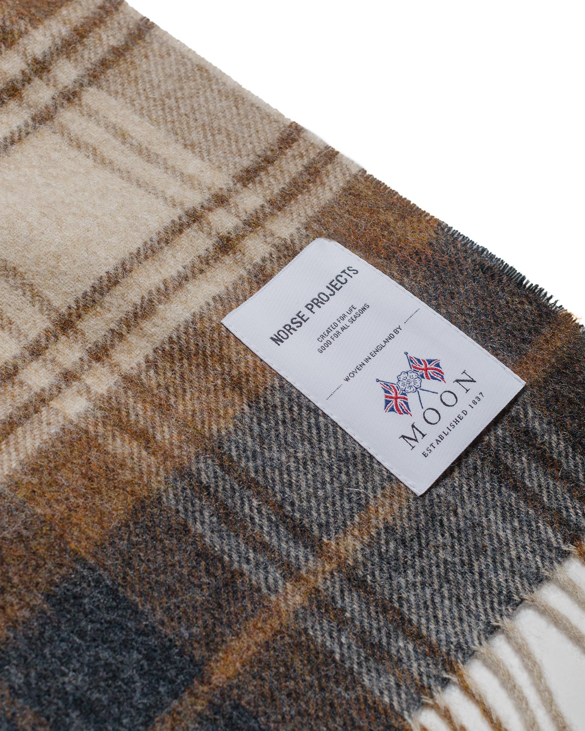 Norse Projects Moon Checked Lambswool Scarf Taupe fabric