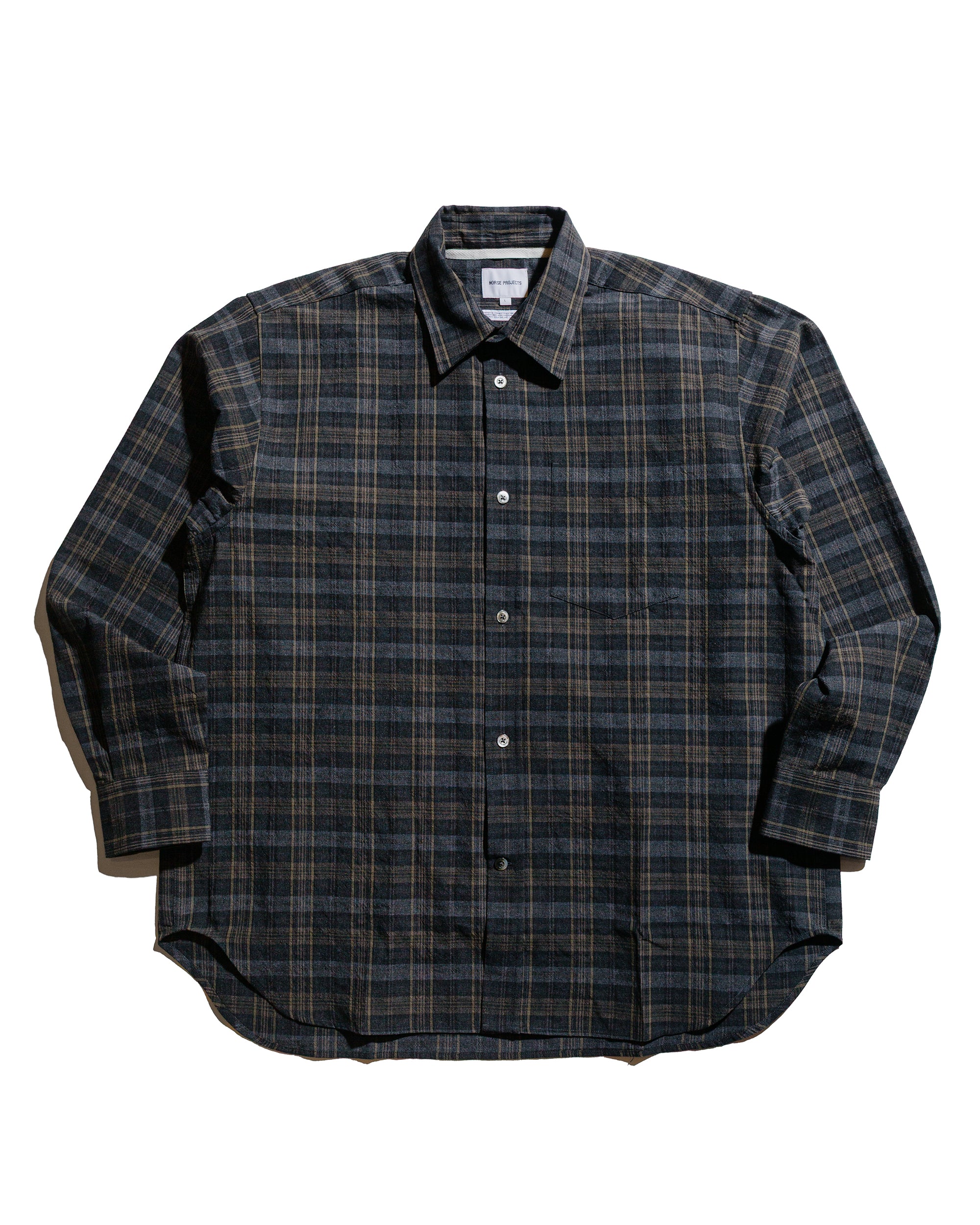 Norse Projects Ole Oversized Wool Check Shirt Charcoal Grey