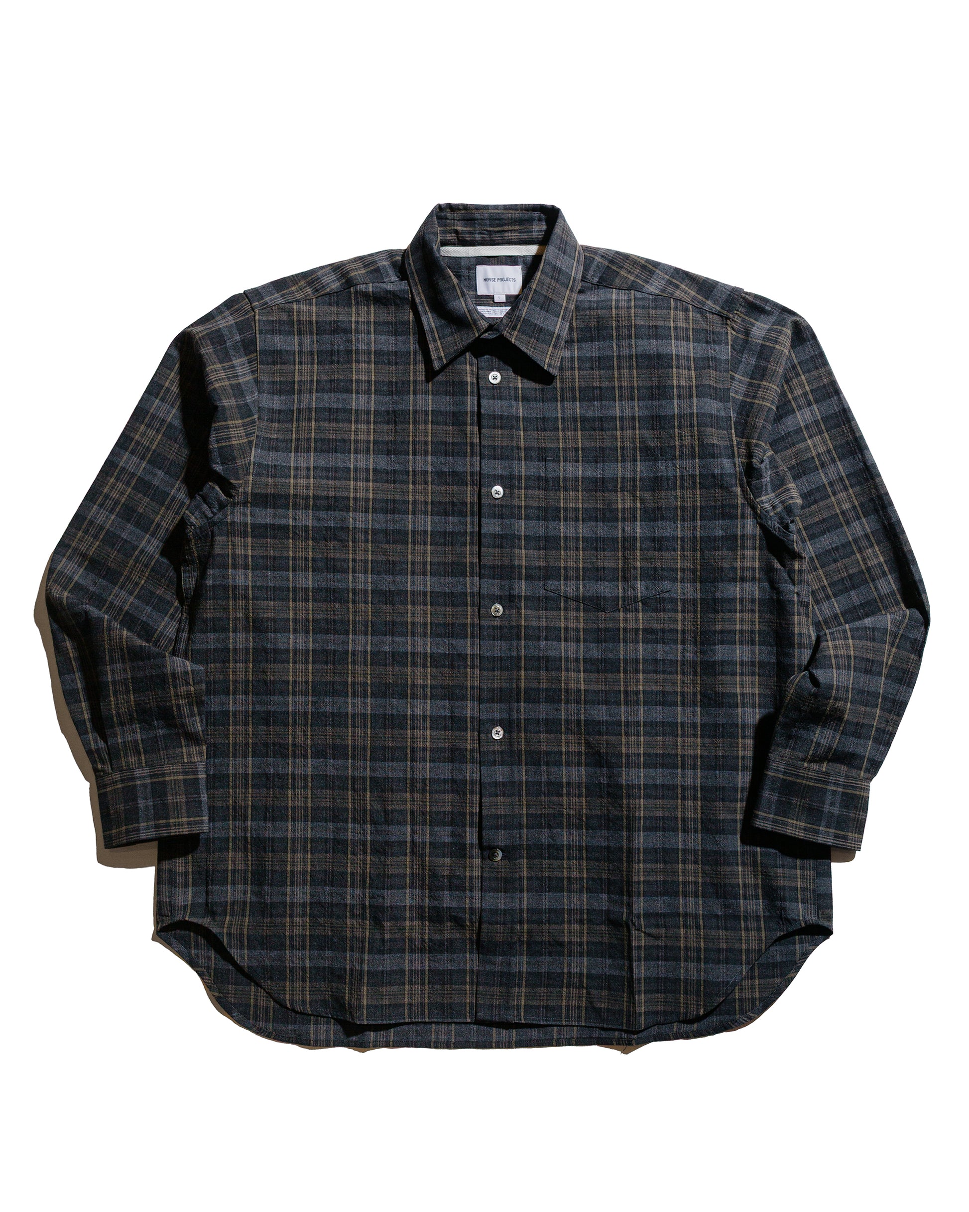 Norse Projects Ole Oversized Wool Check Shirt Charcoal Grey