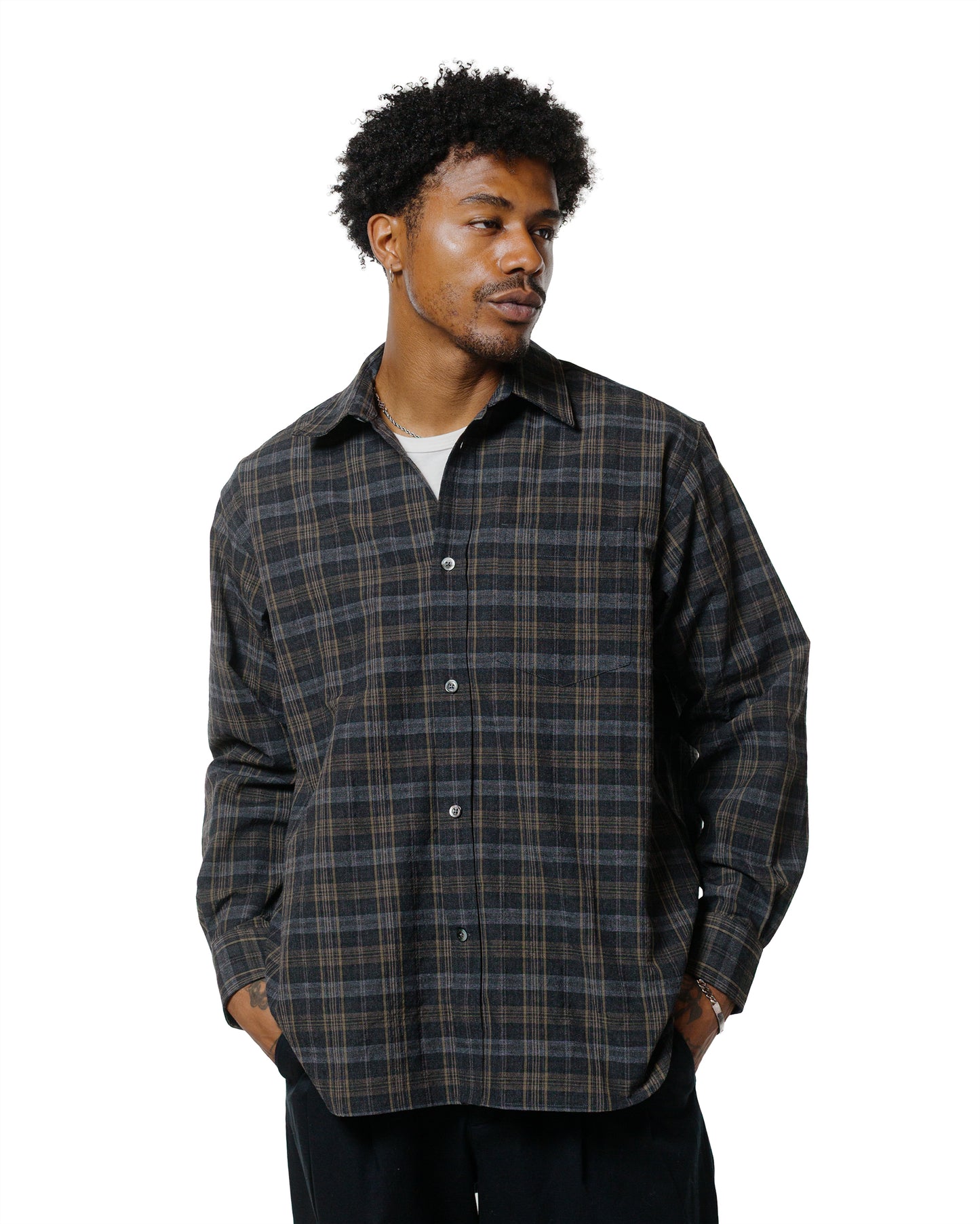 Norse Projects Ole Oversized Wool Check Shirt Charcoal Grey