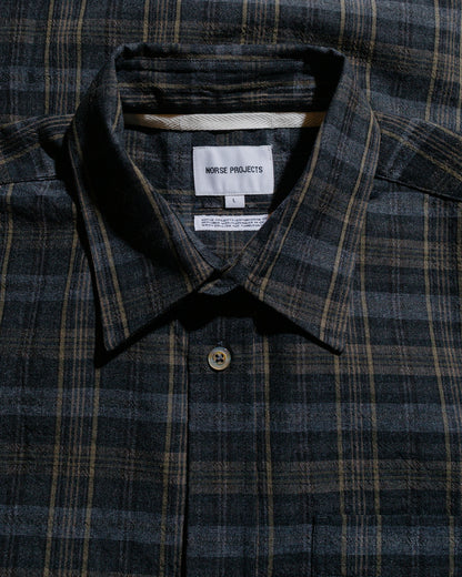 Norse Projects Ole Oversized Wool Check Shirt Charcoal Grey