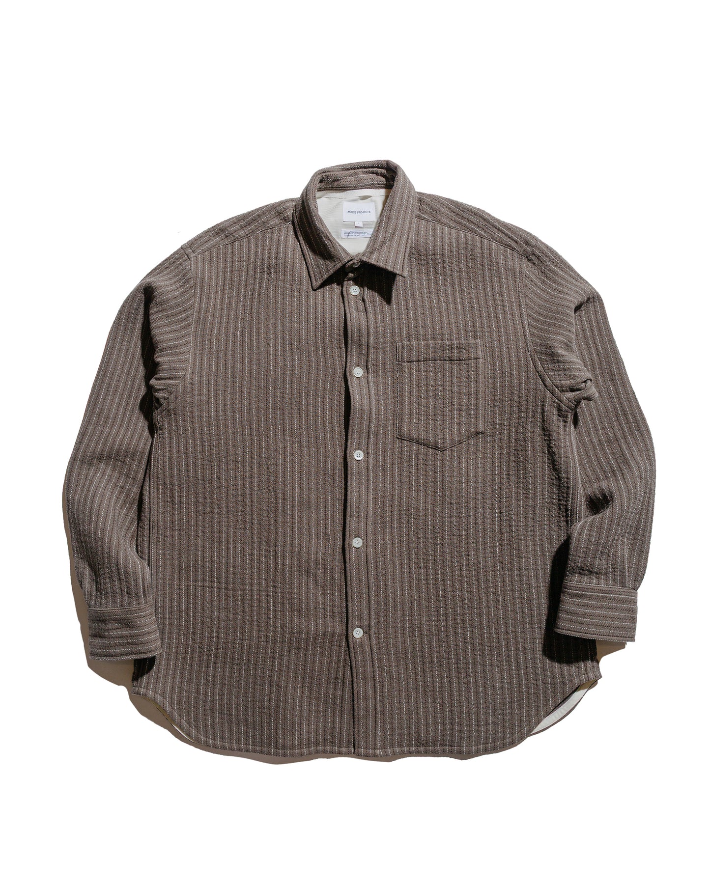 Norse Projects Ole Oversized Wool Stripe Shirt Seal Brown