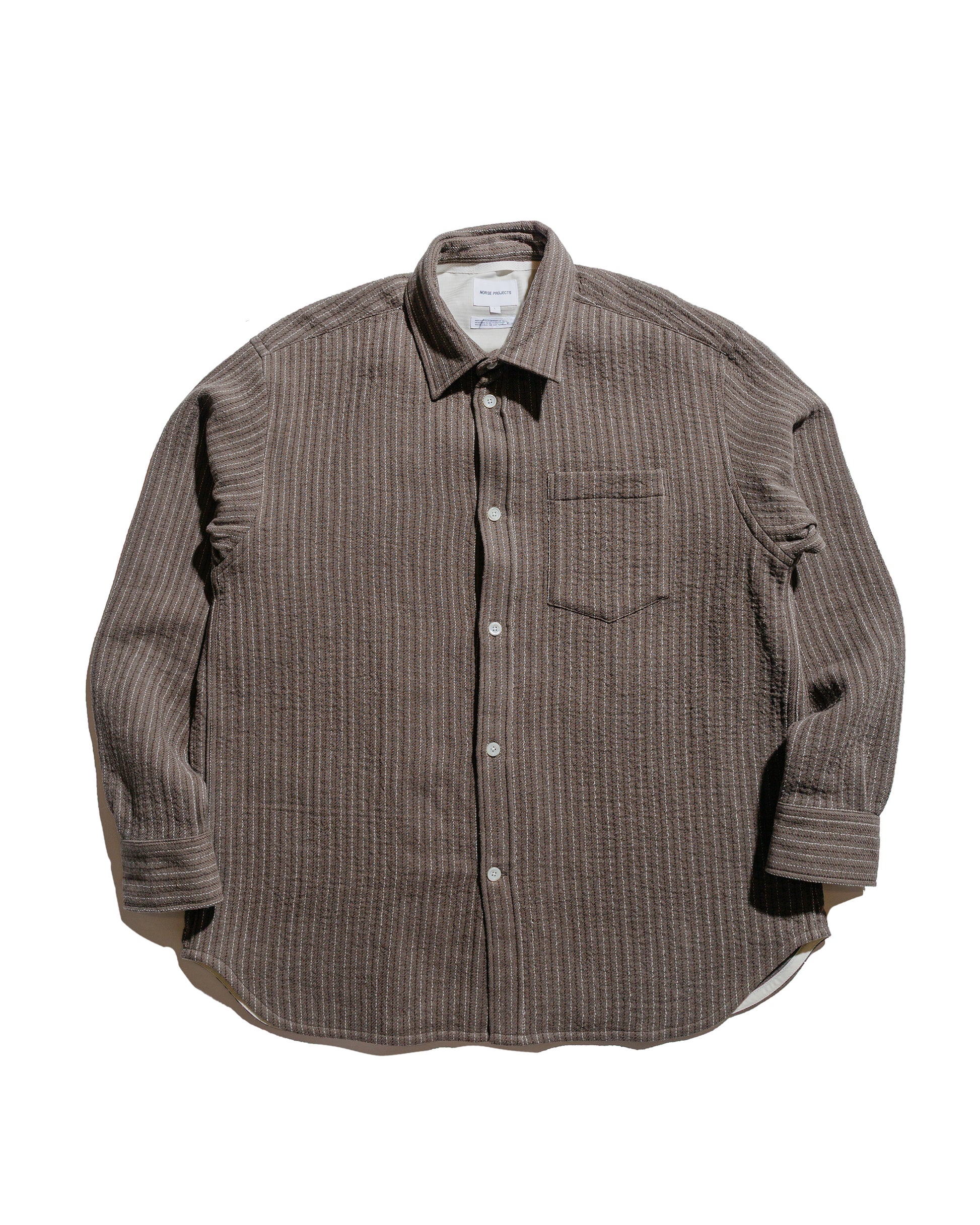 Norse Projects Ole Oversized Wool Stripe Shirt Seal Brown