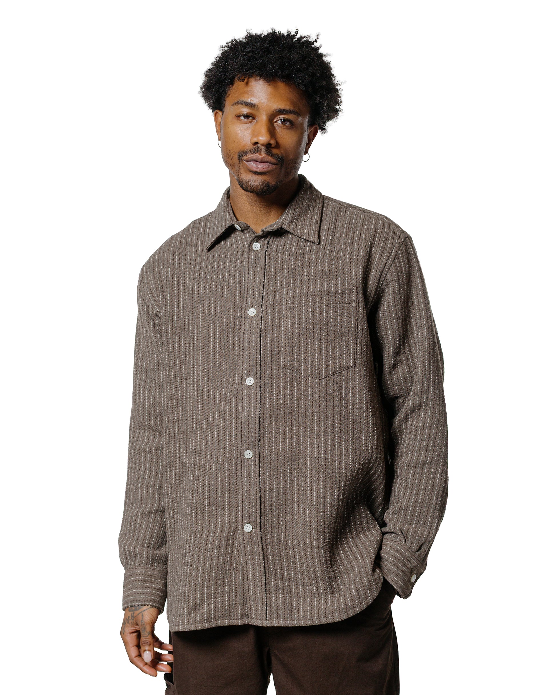 Norse Projects Ole Oversized Wool Stripe Shirt Seal Brown