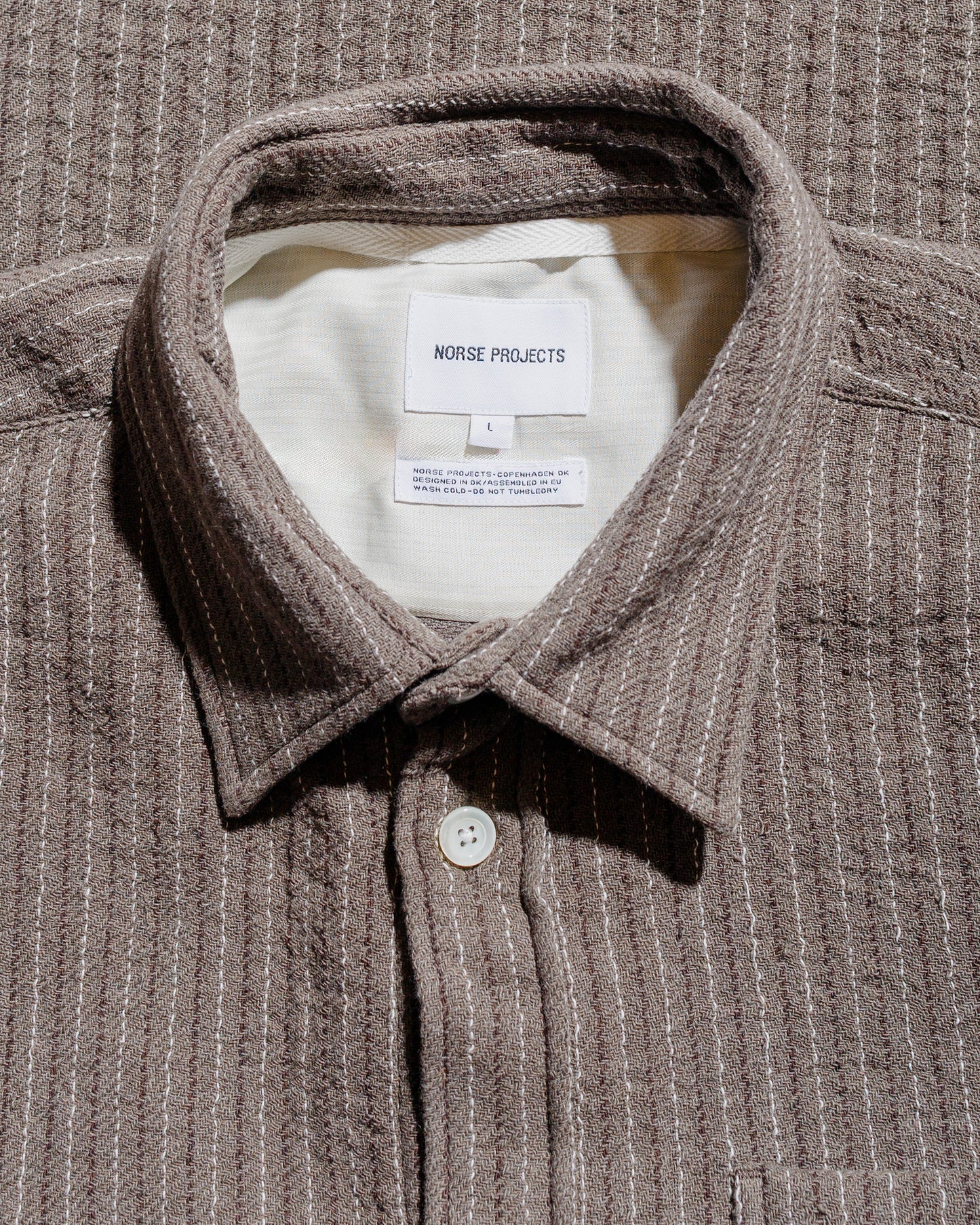 Norse Projects Ole Oversized Wool Stripe Shirt Seal Brown