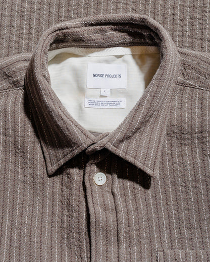 Norse Projects Ole Oversized Wool Stripe Shirt Seal Brown