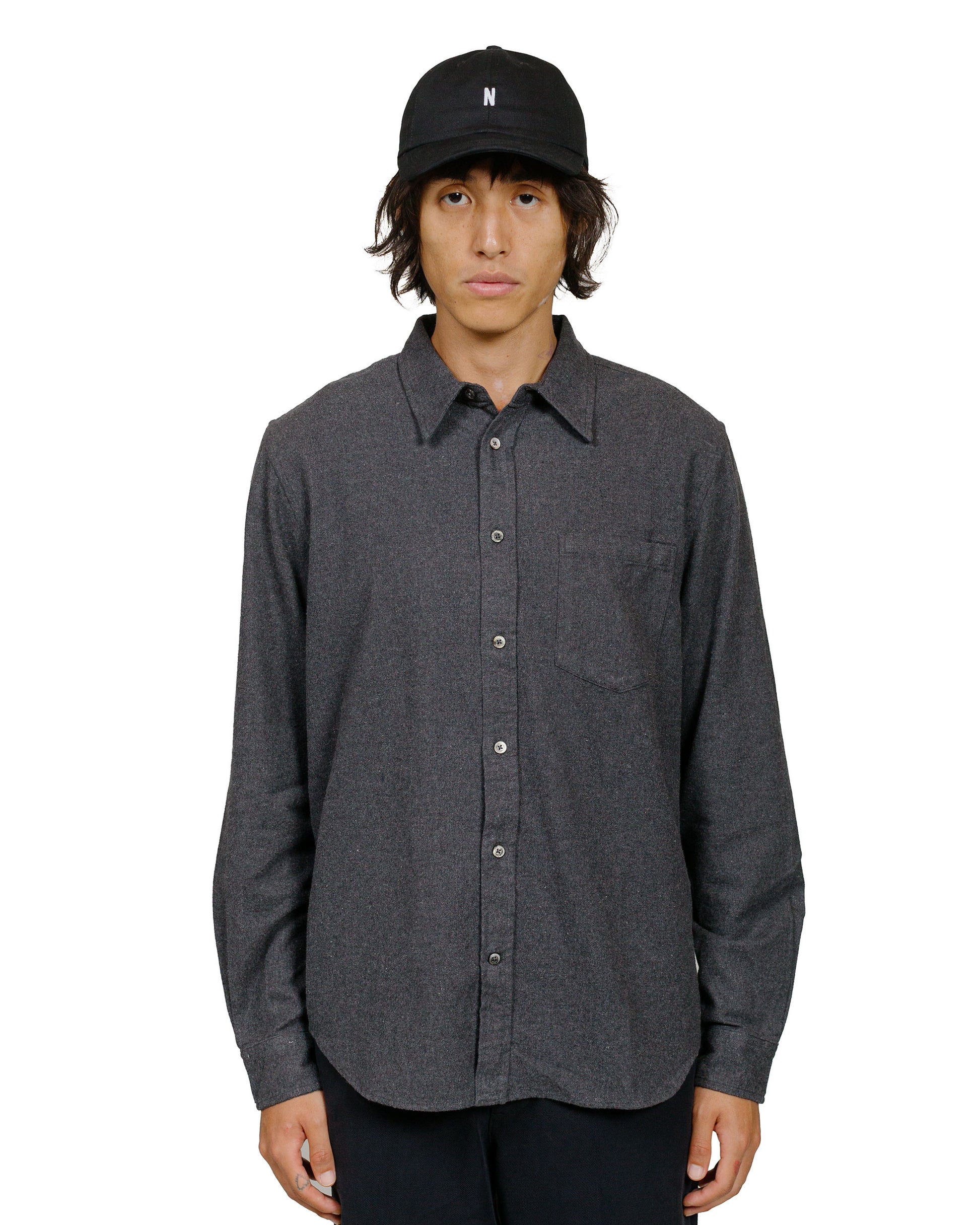 Norse Projects Osvald Flannel Shirt Charcoal Melange model front