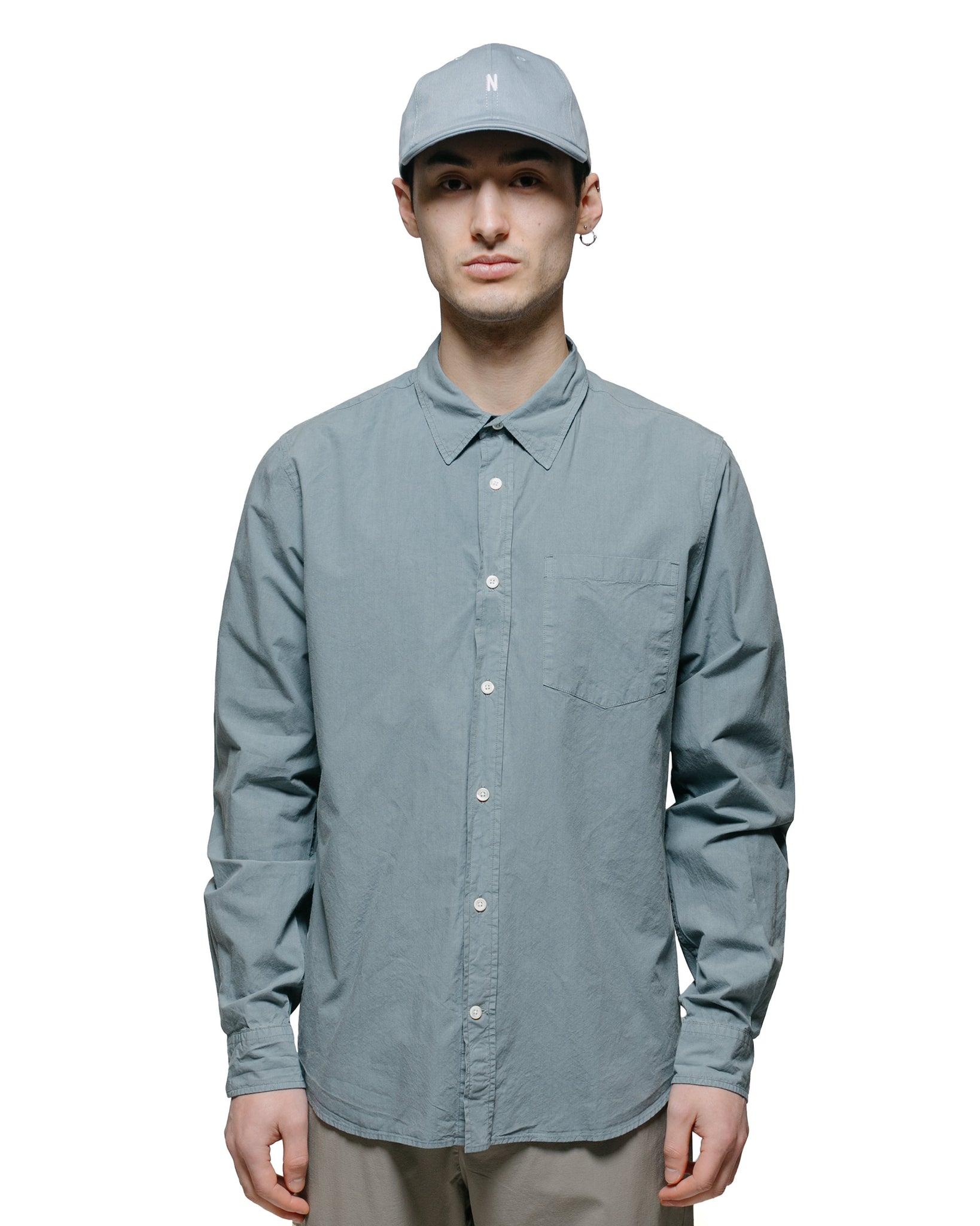 Norse Projects Osvald Tencel Light Stone Blue model front