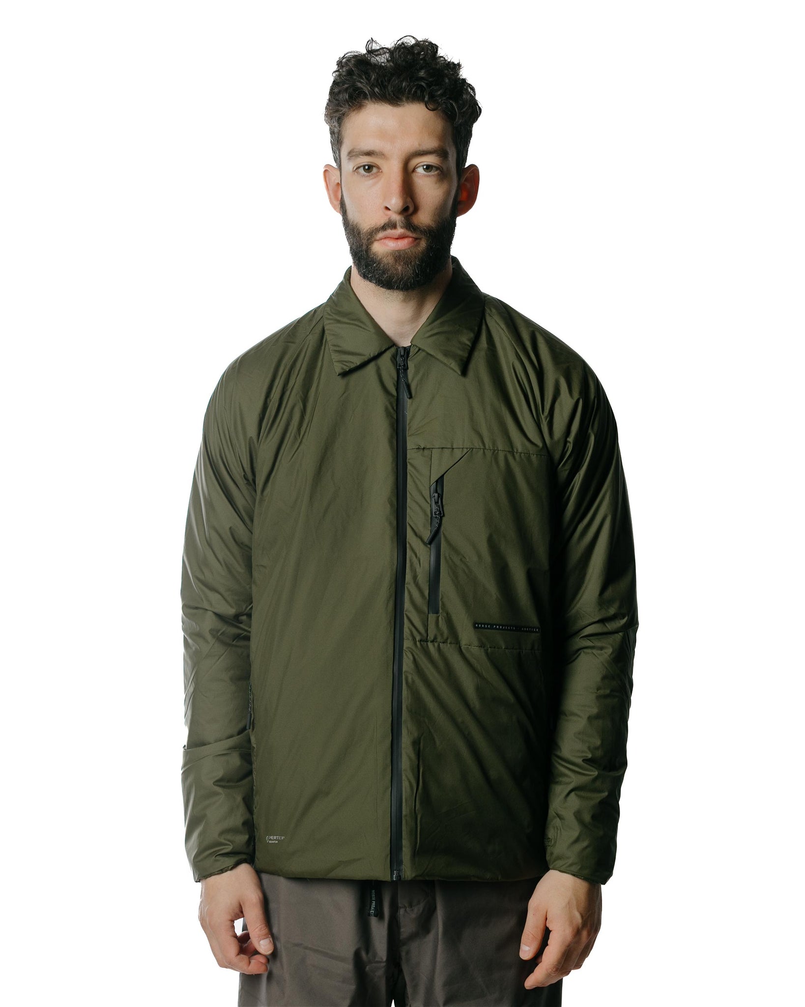 Norse Projects Pertex Quantum Midlayer Shirt Army Green Model Front