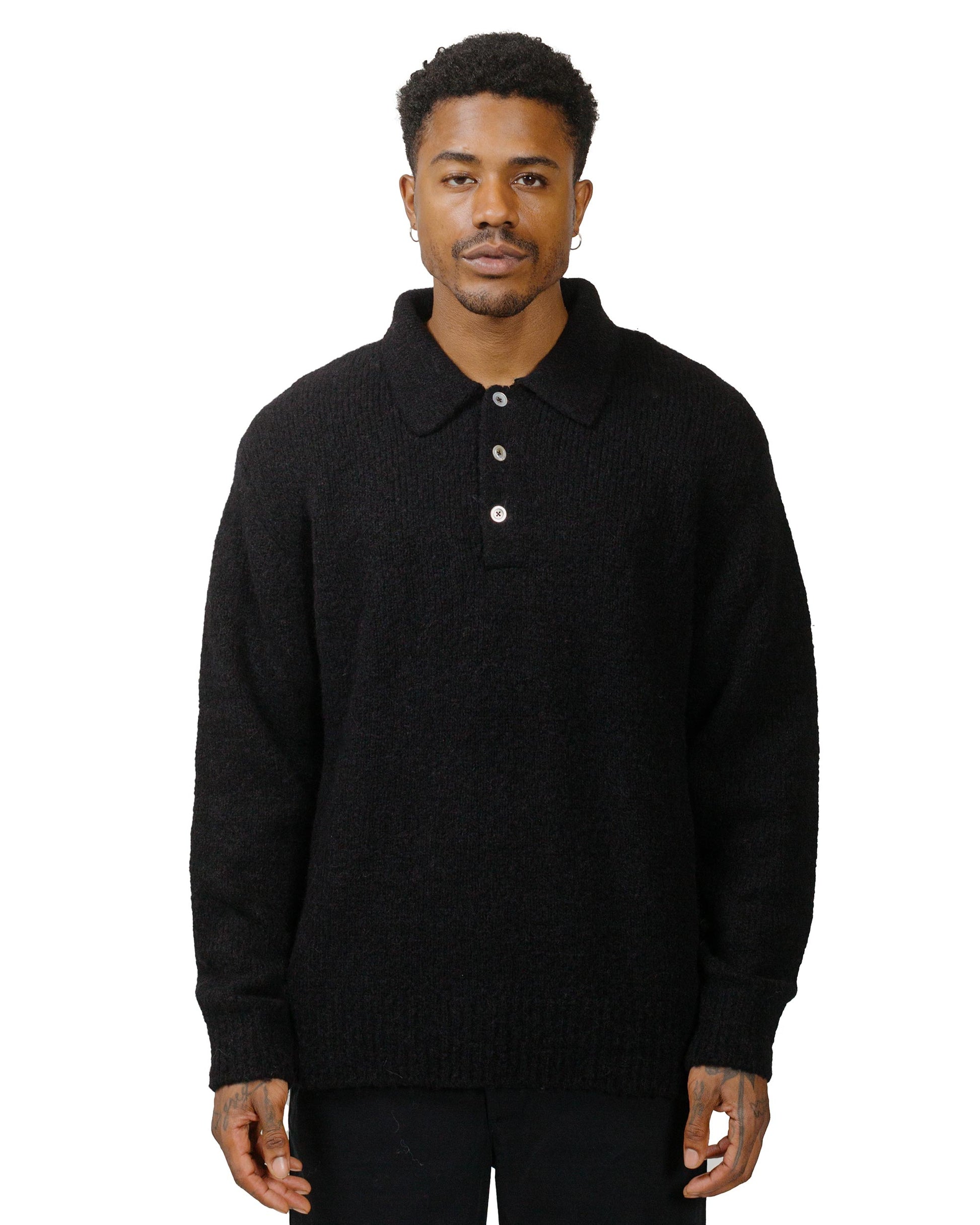 Norse Projects Rasmus Relaxed Brushed Polo Black model front