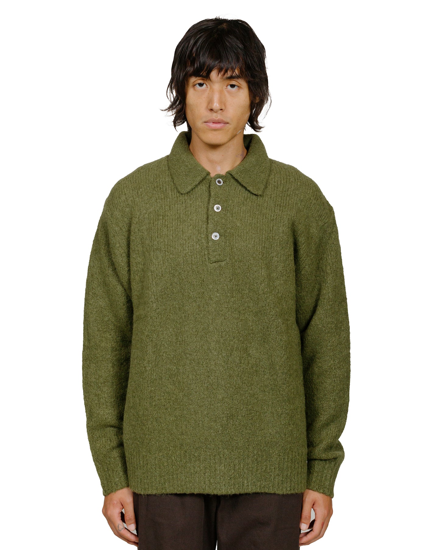 Norse Projects Rasmus Relaxed Brushed Polo Ivy Green model front