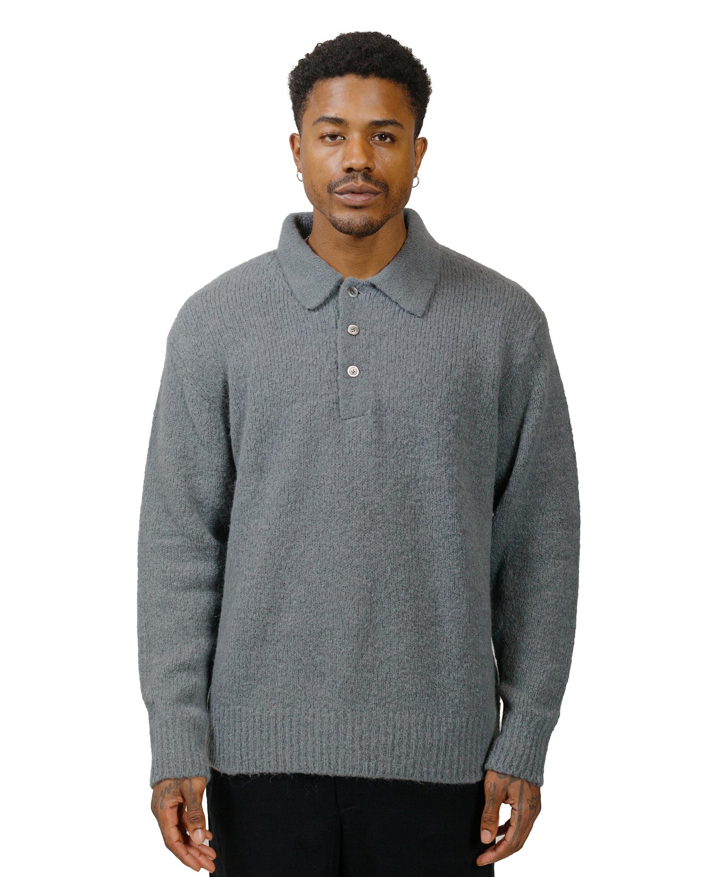 Norse Projects Rasmus Relaxed Brushed Polo Mouse Grey model front