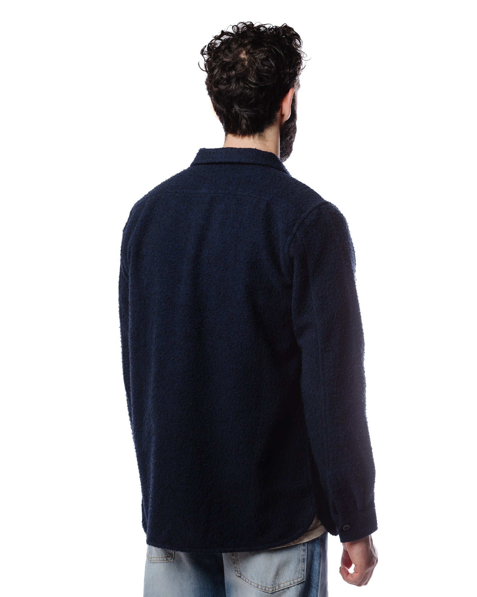 Norse Projects Silas Textured Cotton Wool Overshirt Dark Navy Model Rear
