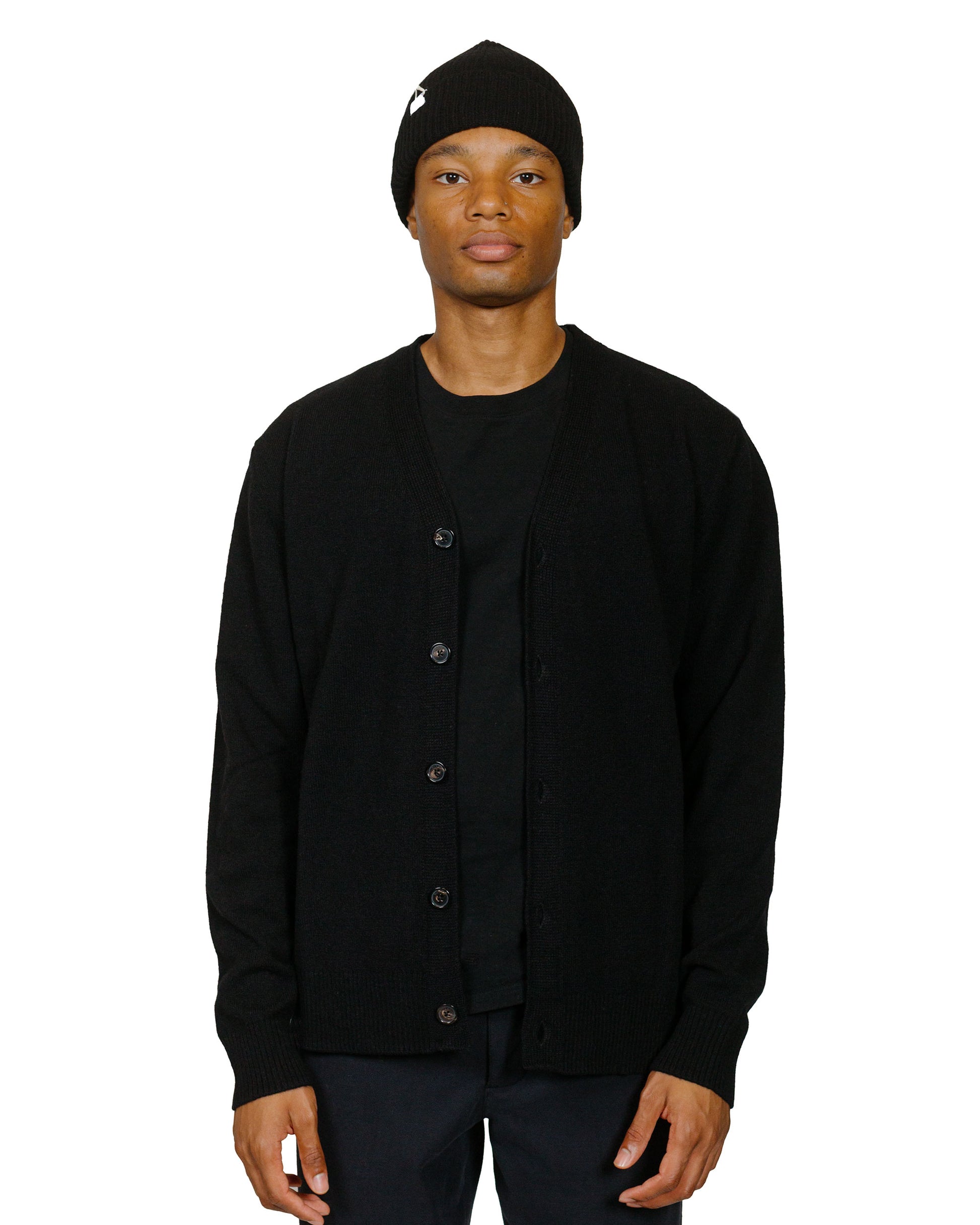 Norse Projects Standard Merino Lambswool Cardigan Black model front