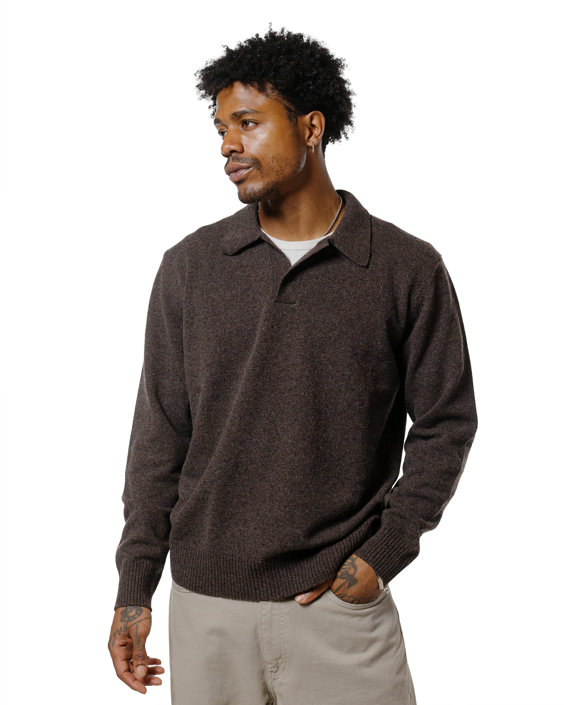 Norse Projects Standard Merino Lambswool Polo Heathland Brown