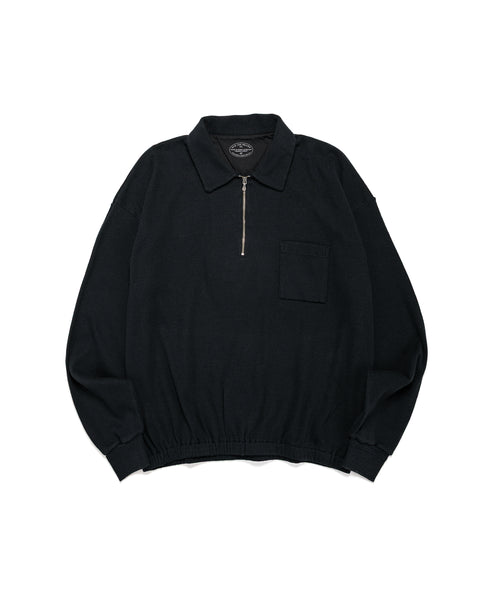 Old Joe Quater Zip Silk Nep Ripped Shirt Onyx