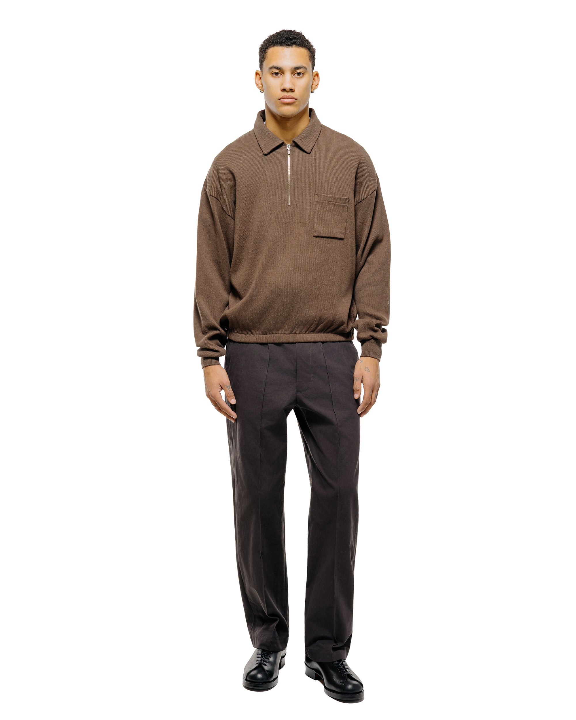 OLDJOE ★QUATER ZIP SILK NEP RIBED SHIRTS Old Joe Quater Zip Silk Nep Ripped Shirt Bark