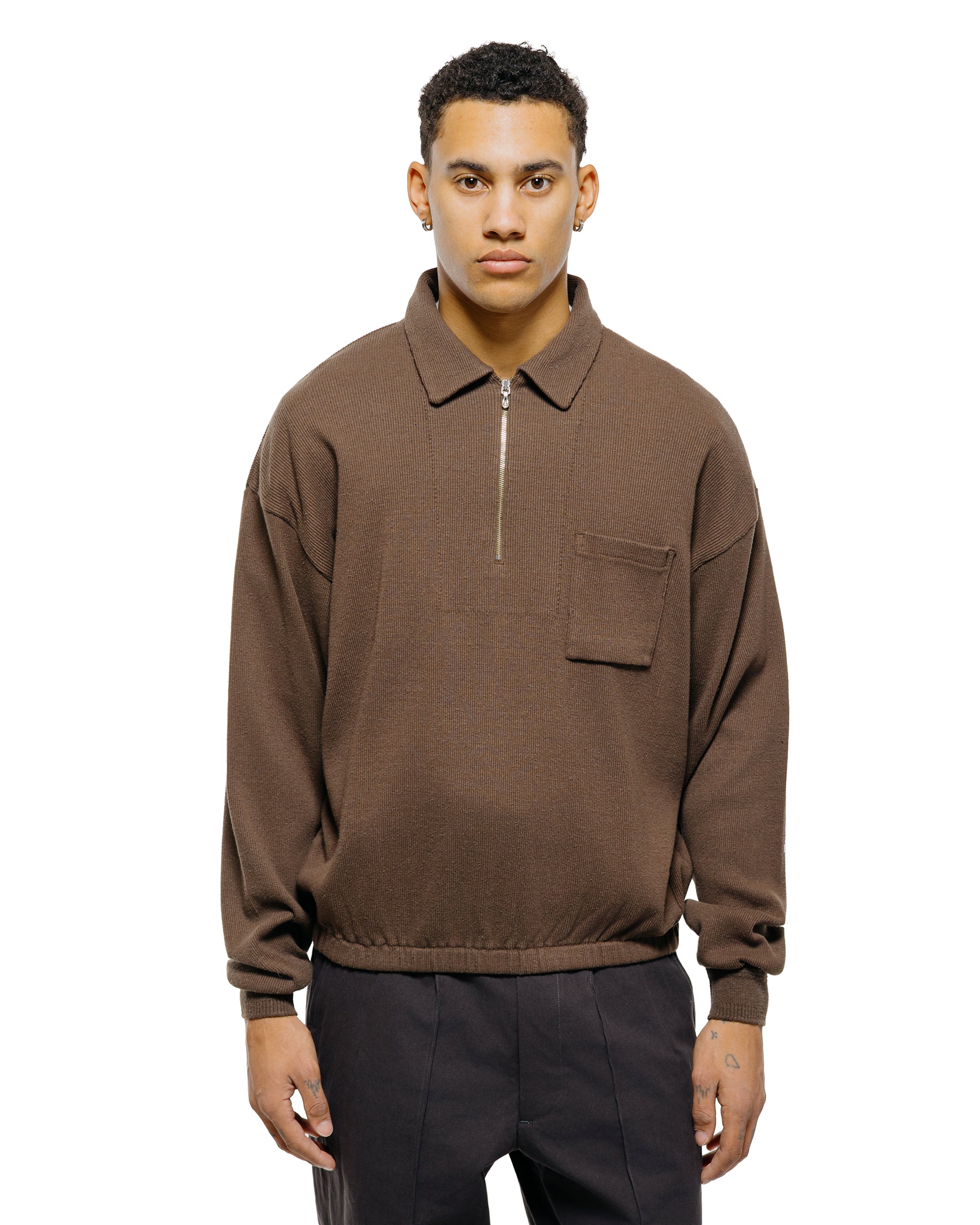 Old Joe Quater Zip Silk Nep Ripped Shirt Bark