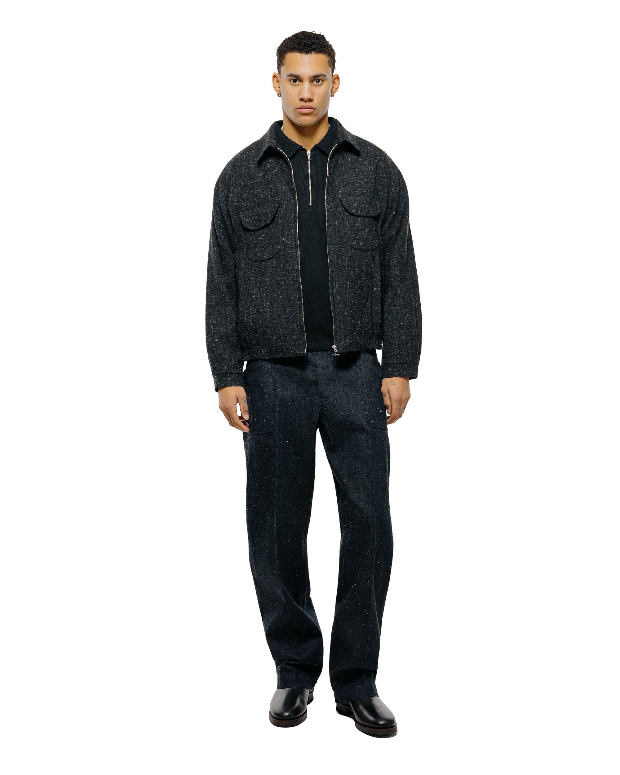 Old Joe Quater Zip Silk Nep Ripped Shirt Onyx