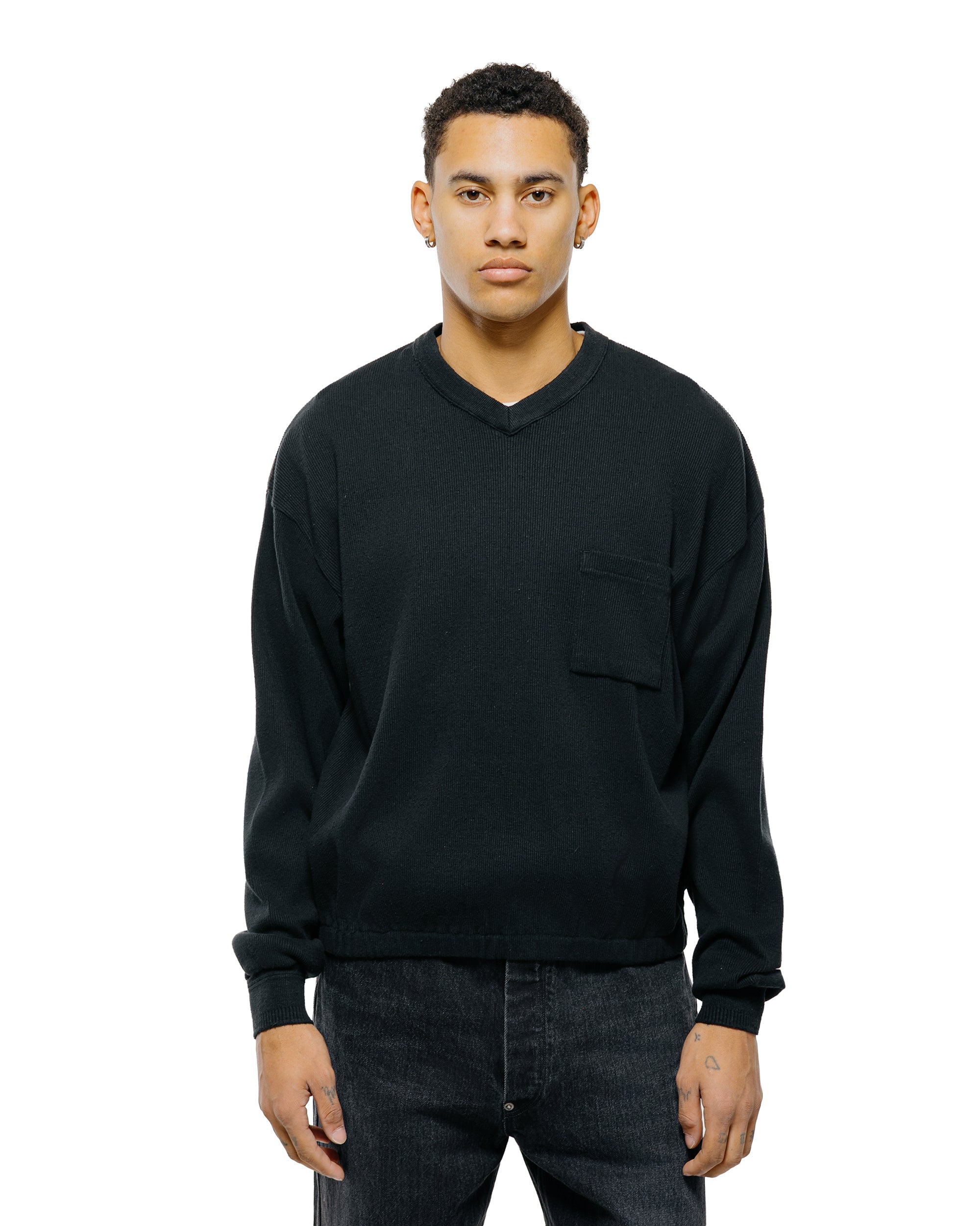 Old Joe Vネックシルクネップリブトップス Onyx