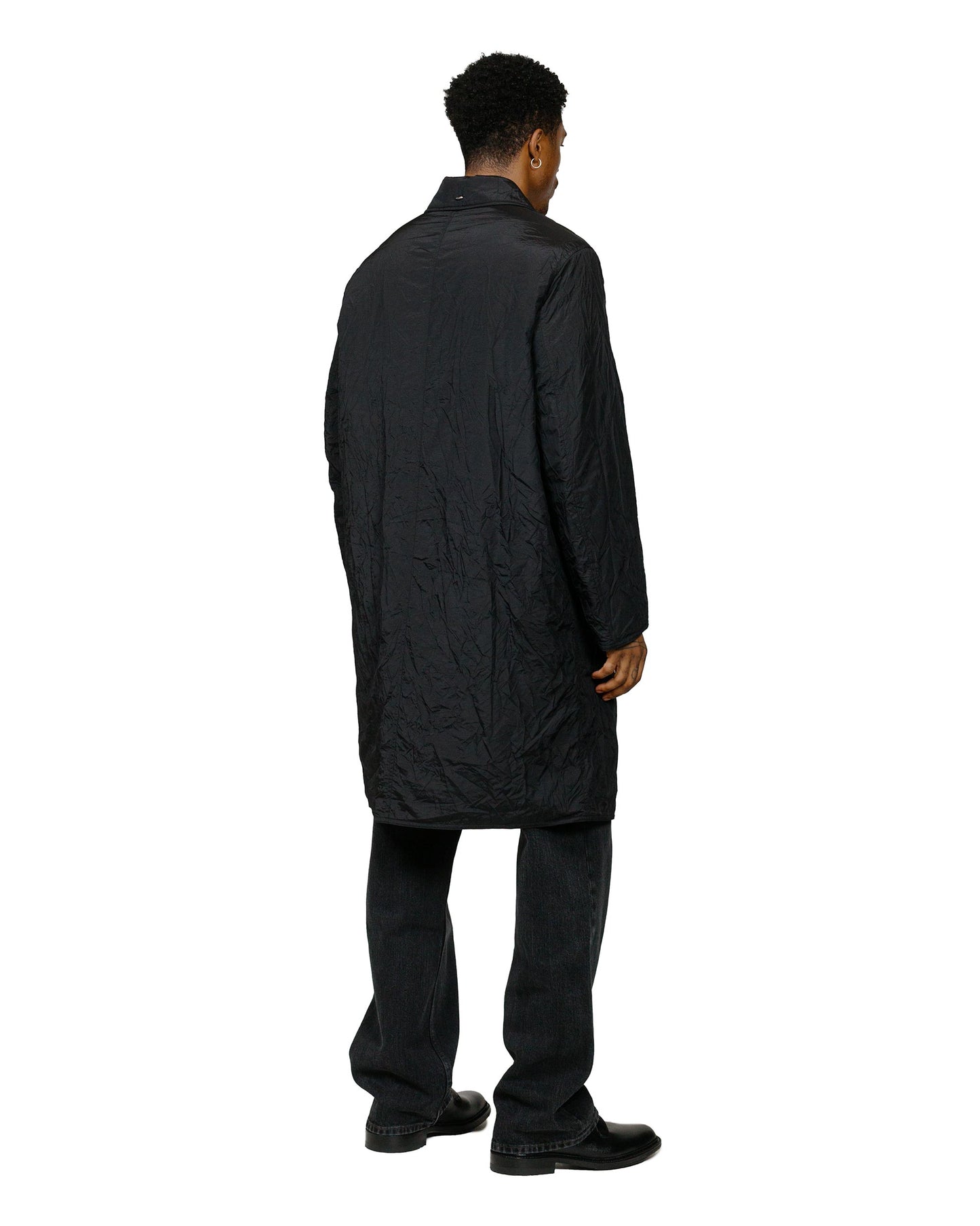 Our Legacy Blithe Coat Shining Black Crinkle Solaro model back