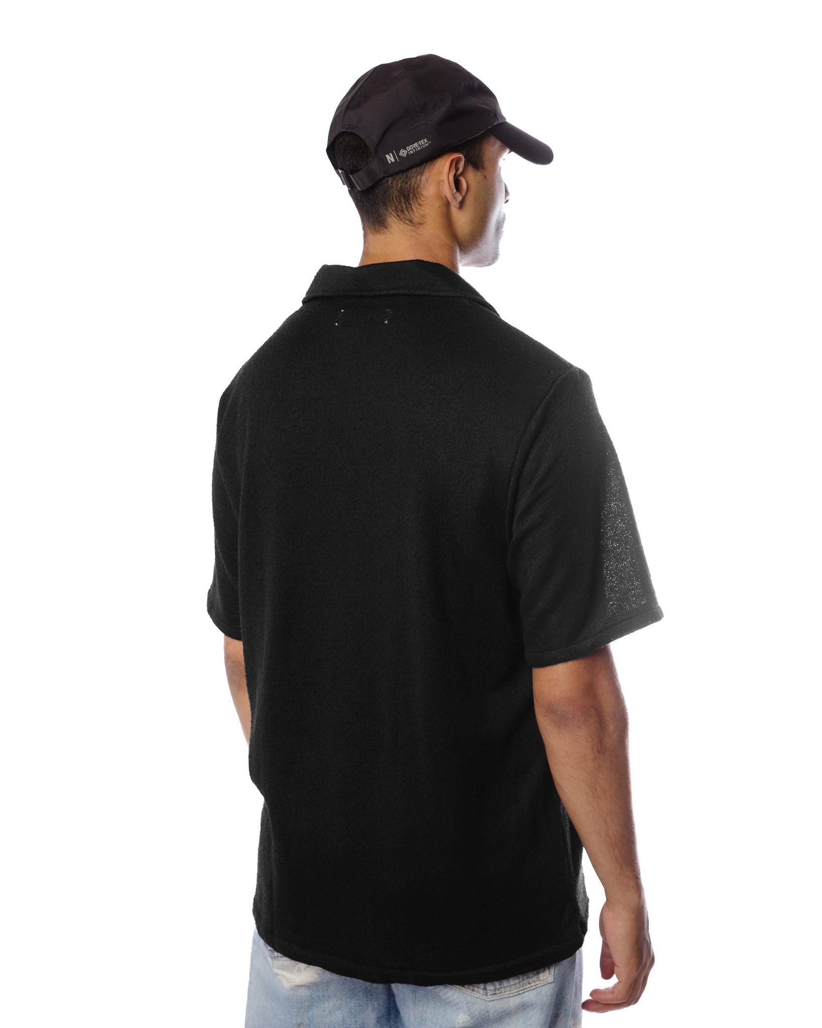 Our Legacy Box Shirt Shortsleeve Black Boucle Model Rear