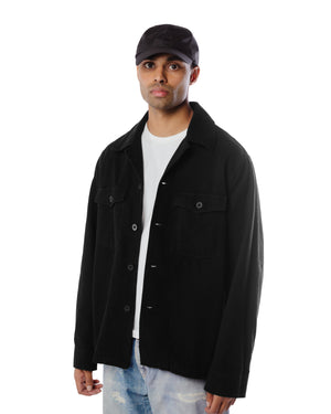Our Legacy Evening Coach Jacket Black Brushed Cotton Model Detail