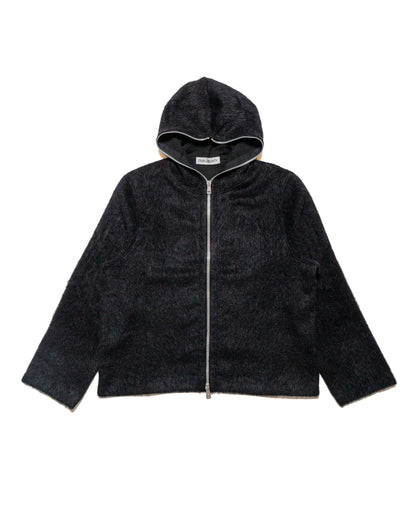 Our Legacy Full Zip Hood Black Hairy Wool